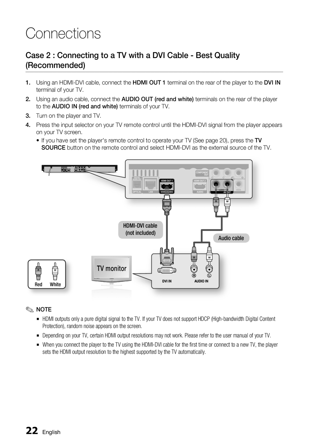 Samsung BD-C7900 user manual Audio cable, Red White 