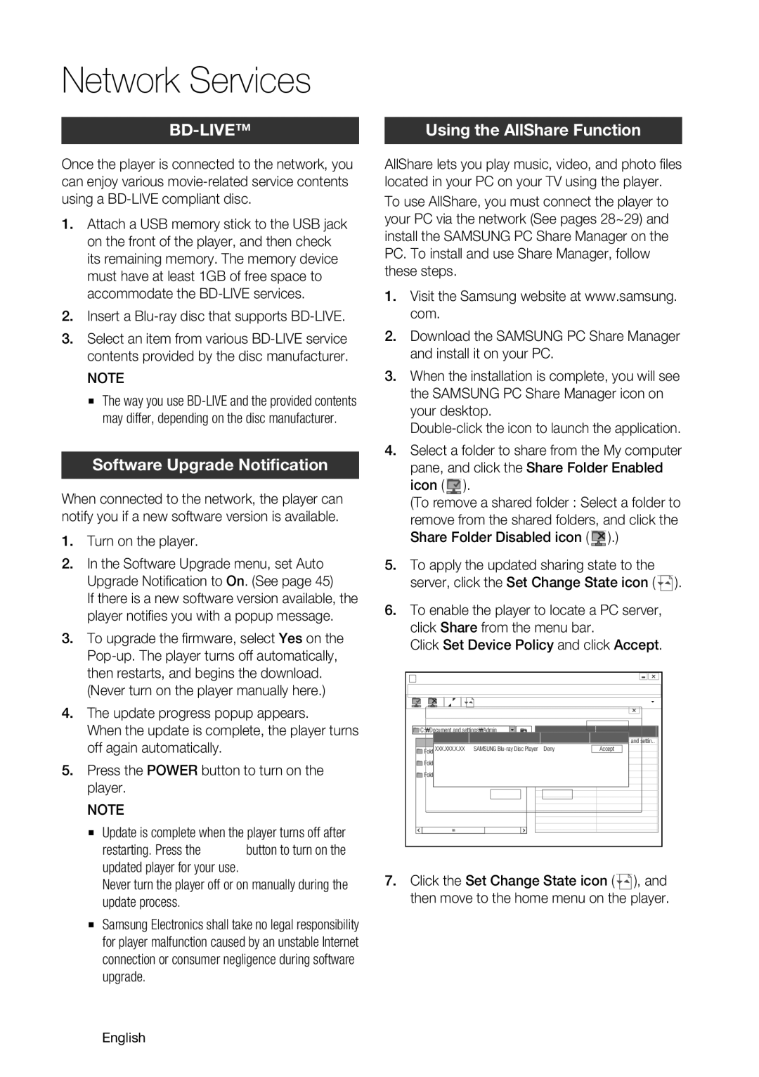 Samsung BD-C7900 user manual Using the AllShare Function 