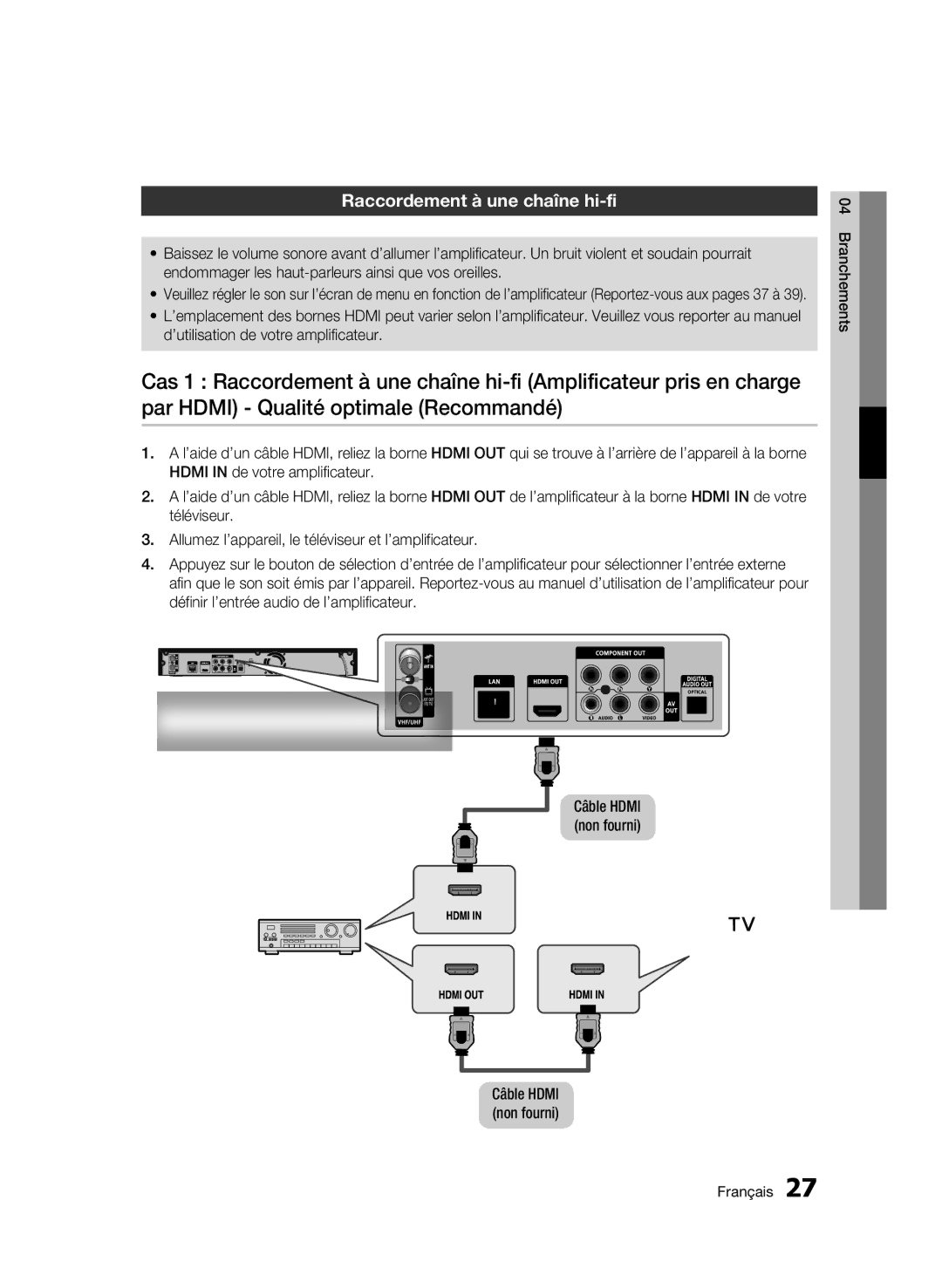 Samsung BD-C8500/XEE, BD-C8200/EDC, BD-C8500/EDC, BD-C8200/XEN, BD-C8500/XEN, BD-C8200/XEF Raccordement à une chaîne hi-fi 