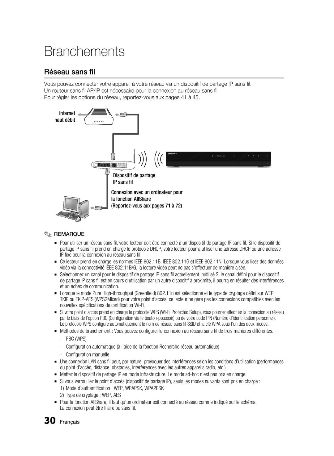 Samsung BD-C8500/EDC, BD-C8200/EDC, BD-C8200/XEN, BD-C8500/XEN, BD-C8200/XEF manual Réseau sans fil, Internet haut débit 