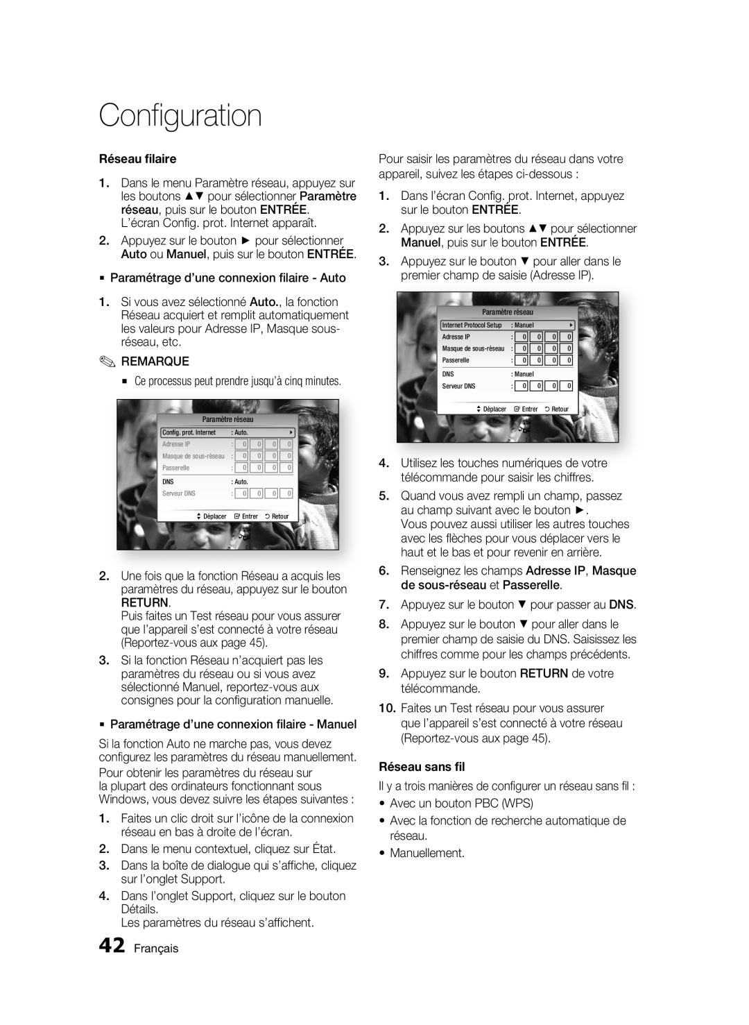 Samsung BD-C8500/XEF Réseau filaire, ’écran Config. prot. Internet apparaît,  Paramétrage d’une connexion filaire Manuel 