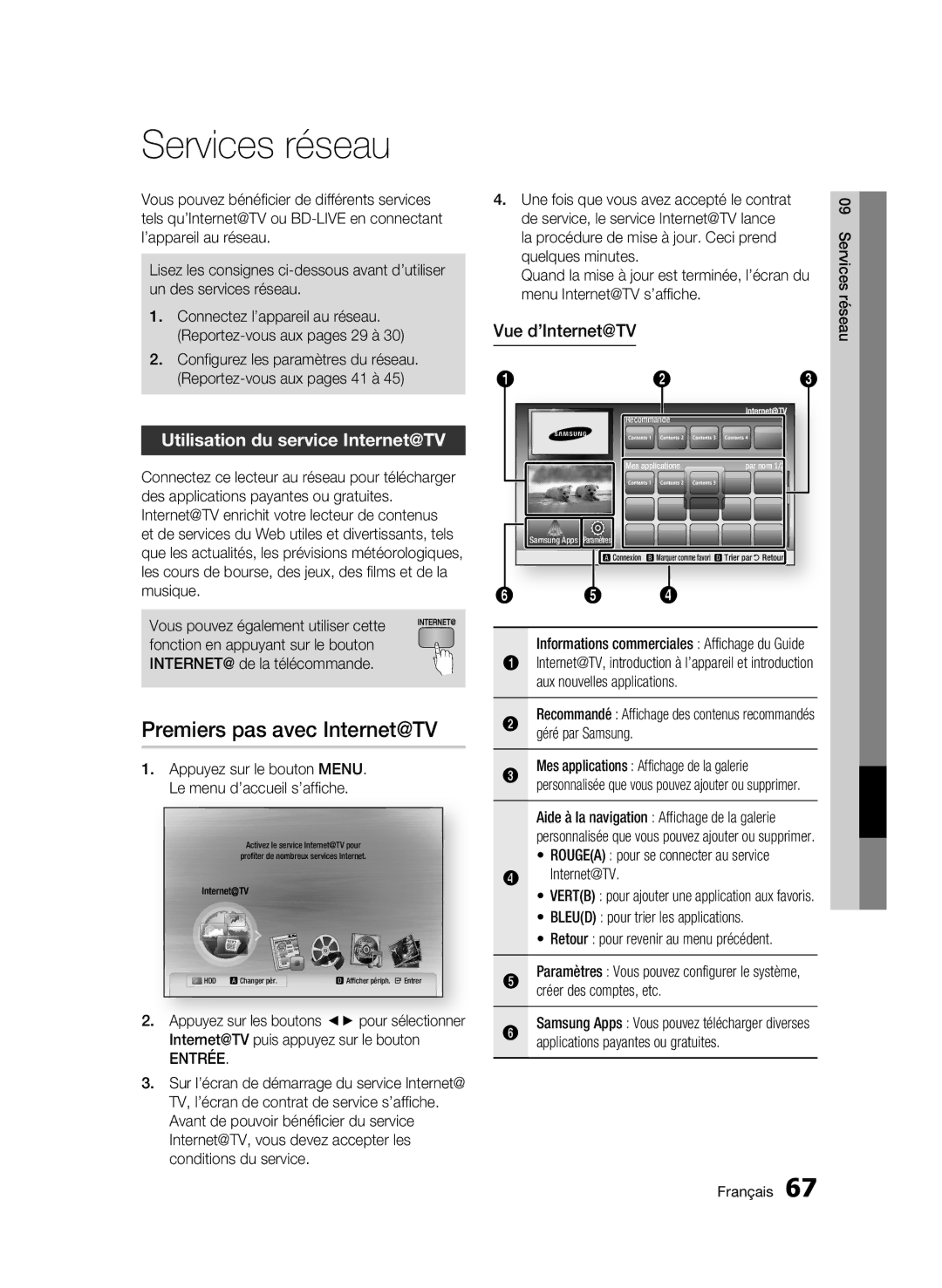 Samsung BD-C8500/XEE Services réseau, Premiers pas avec Internet@TV, Utilisation du service Internet@TV, Vue d’Internet@TV 