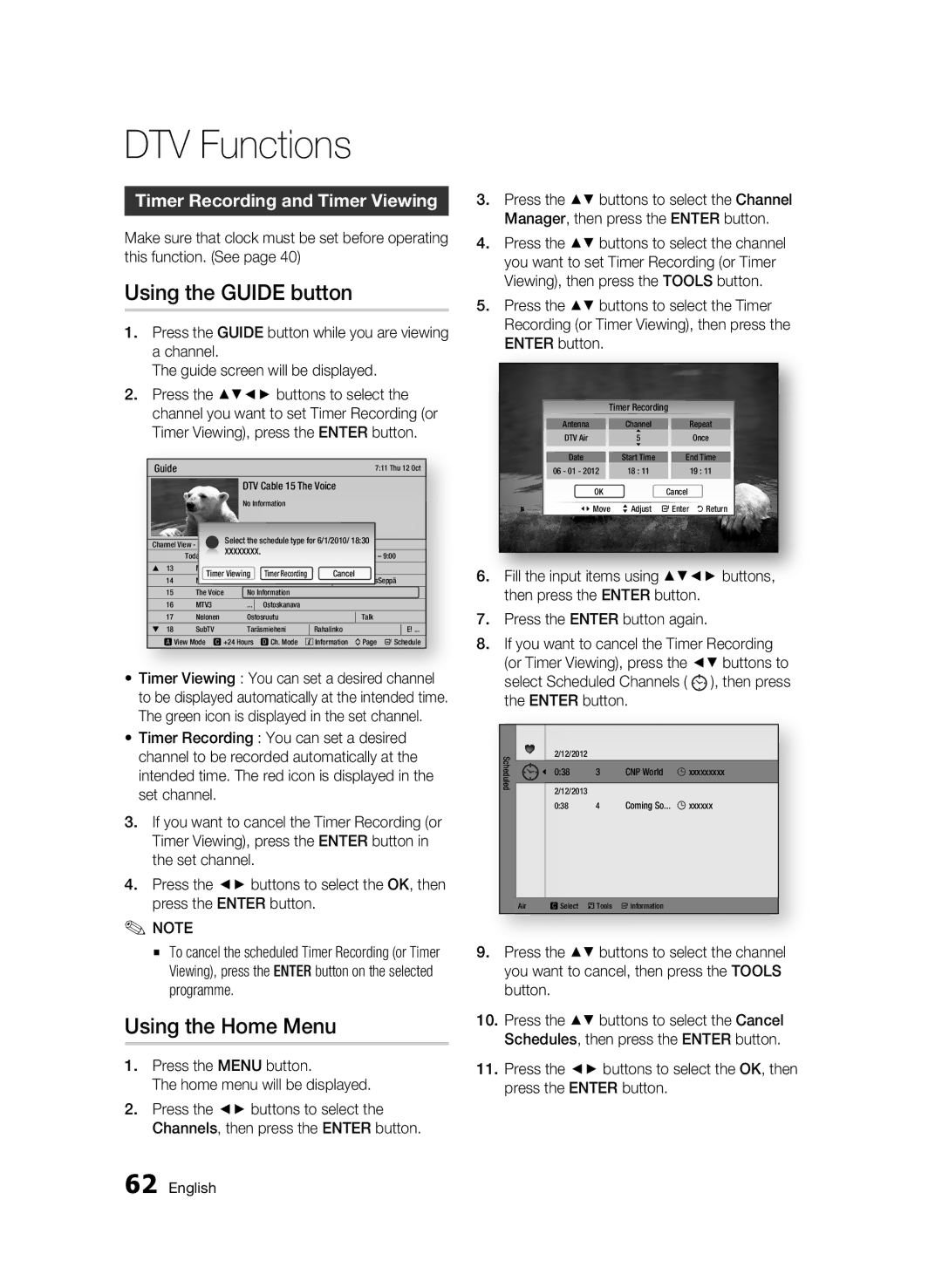 Samsung BD-C8500/XEE, BD-C8200/EDC manual Using the Guide button, Using the Home Menu, Timer Recording and Timer Viewing 