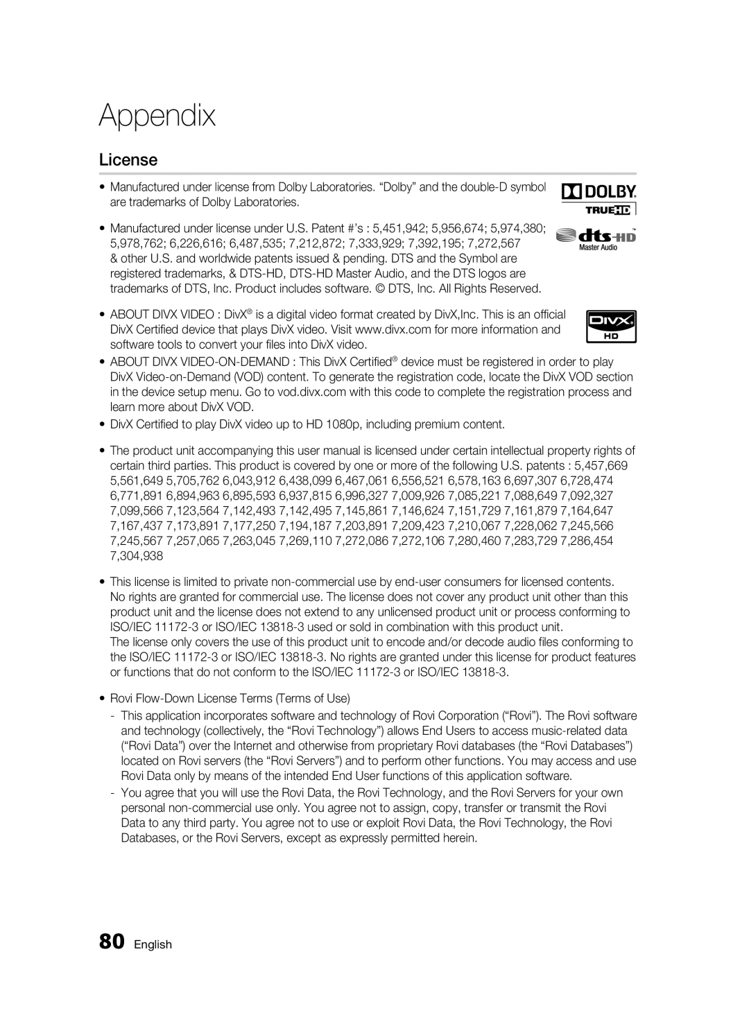 Samsung BD-C8200/EDC, BD-C8500/EDC, BD-C8200/XEN, BD-C8500/XEN, BD-C8200/XEF Rovi Flow-Down License Terms Terms of Use 