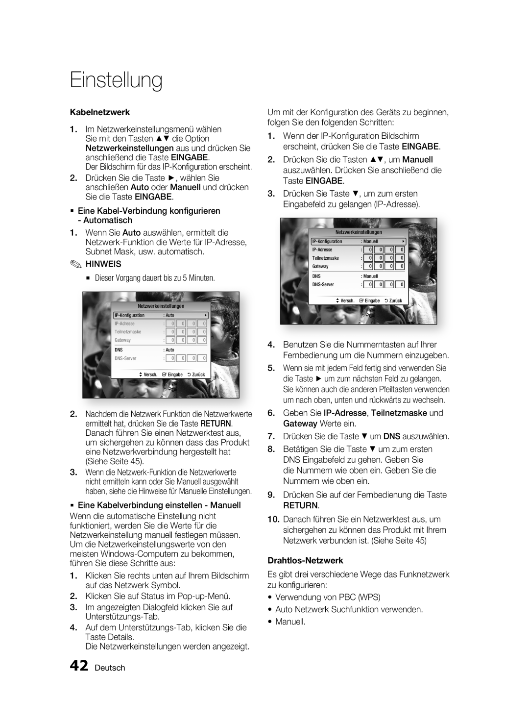 Samsung BD-C8200/EDC, BD-C8500/EDC, BD-C8200/XEN Kabelnetzwerk, Dieser Vorgang dauert bis zu 5 Minuten, Drahtlos-Netzwerk 