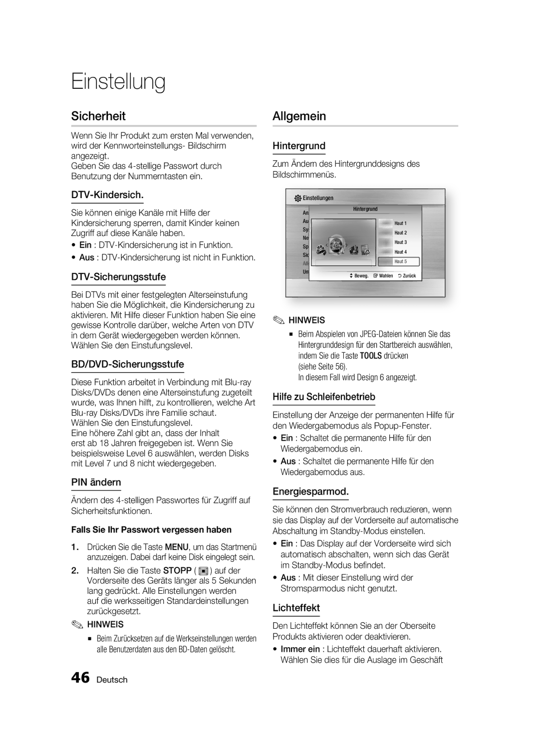 Samsung BD-C8200/XEF, BD-C8200/EDC, BD-C8500/EDC, BD-C8200/XEN, BD-C8500/XEN, BD-C8500/XEF manual Sicherheit, Allgemein 