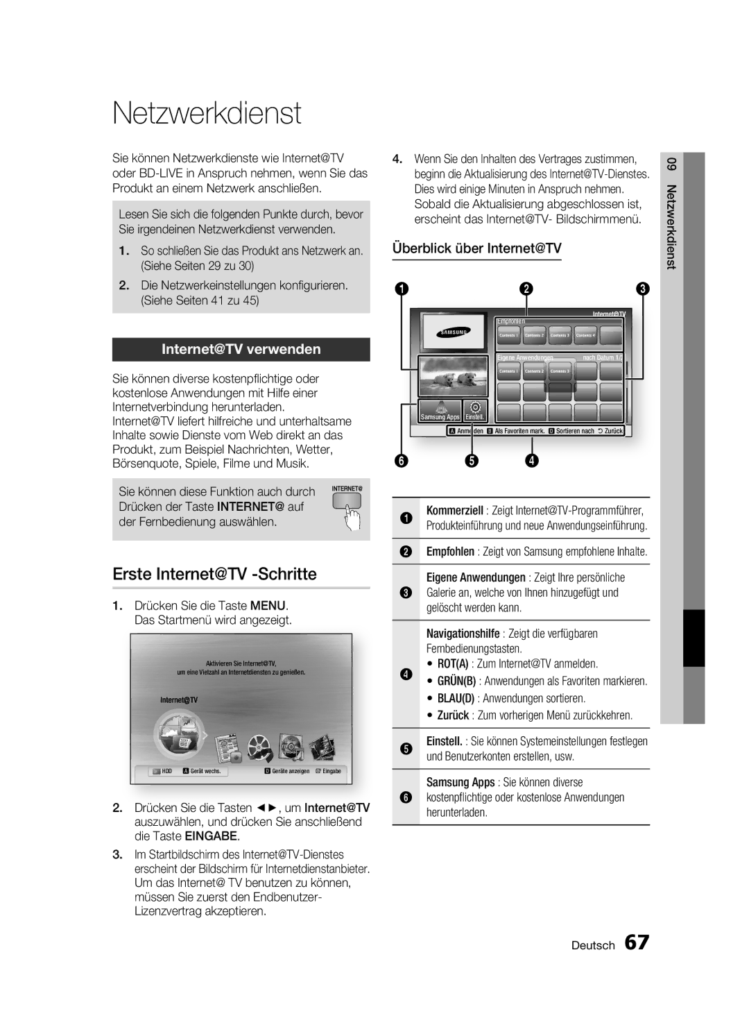 Samsung BD-C8500/EDC, BD-C8200/EDC, BD-C8200/XEN manual Netzwerkdienst, Erste Internet@TV -Schritte, Internet@TV verwenden 