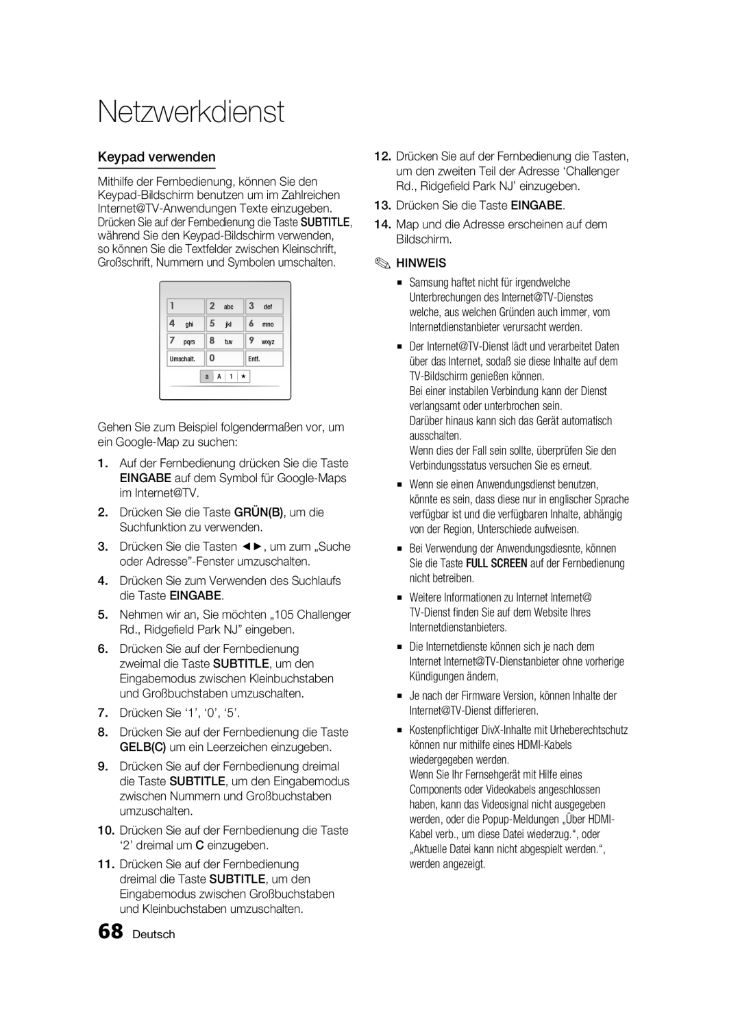 Samsung BD-C8200/XEN, BD-C8200/EDC manual Keypad verwenden, Drücken Sie zum Verwenden des Suchlaufs die Taste Eingabe 