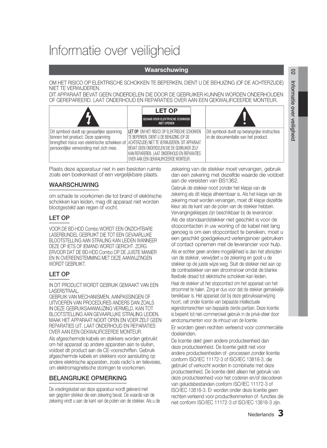 Samsung BD-C8500/XEN manual Informatie over veiligheid, Waarschuwing, DIT Product Wordt Gebruik Gemaakt VAN EEN Laserstraal 