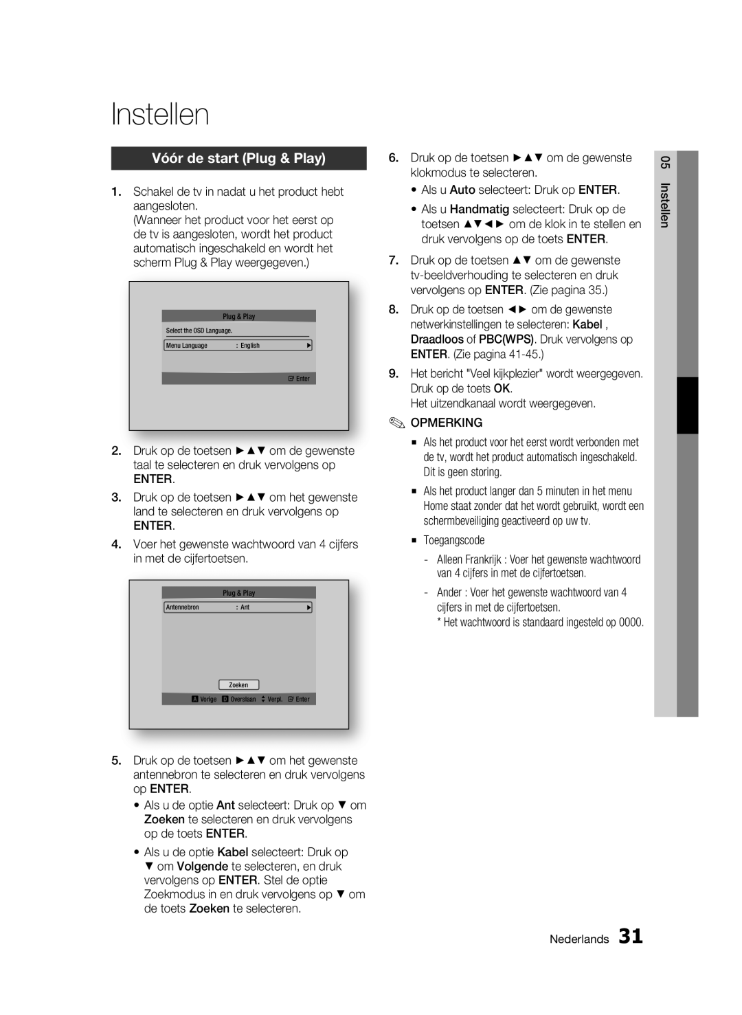 Samsung BD-C8500/EDC manual Instellen, Vóór de start Plug & Play, Schakel de tv in nadat u het product hebt aangesloten 