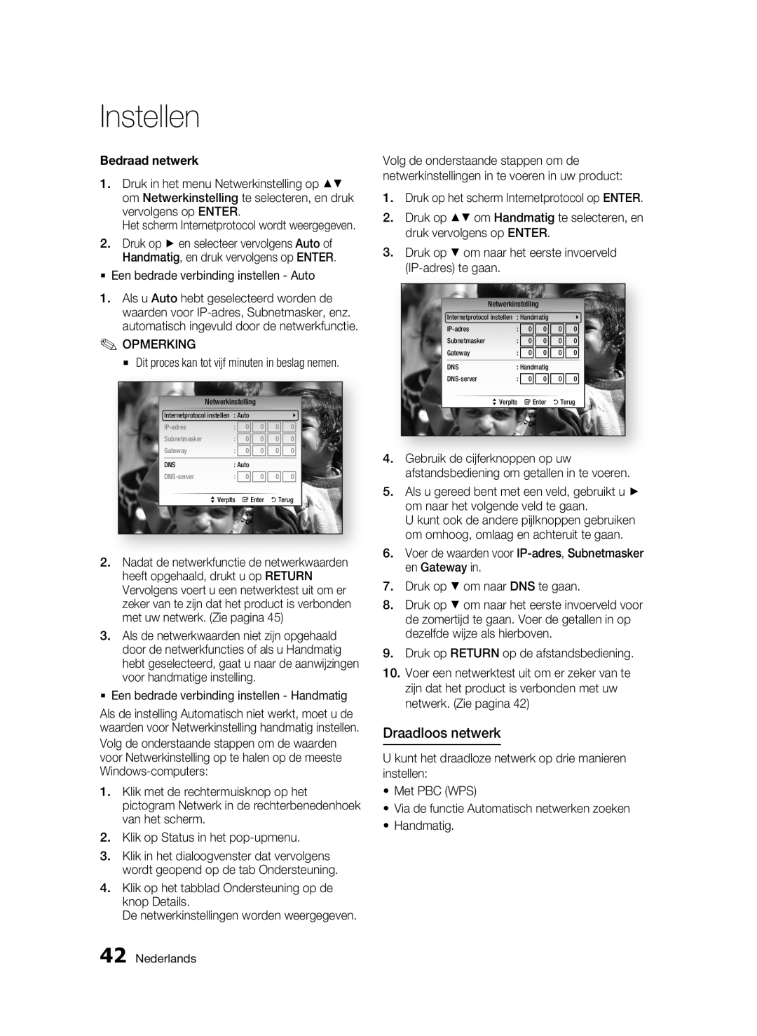 Samsung BD-C8200/EDC, BD-C8500/EDC manual Draadloos netwerk, Bedraad netwerk,  Een bedrade verbinding instellen Handmatig 