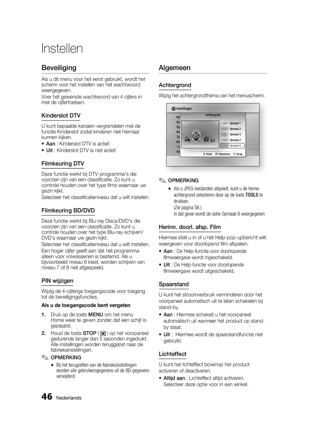 Samsung BD-C8200/XEF, BD-C8200/EDC, BD-C8500/EDC, BD-C8200/XEN, BD-C8500/XEN, BD-C8500/XEF manual Beveiliging, Algemeen 