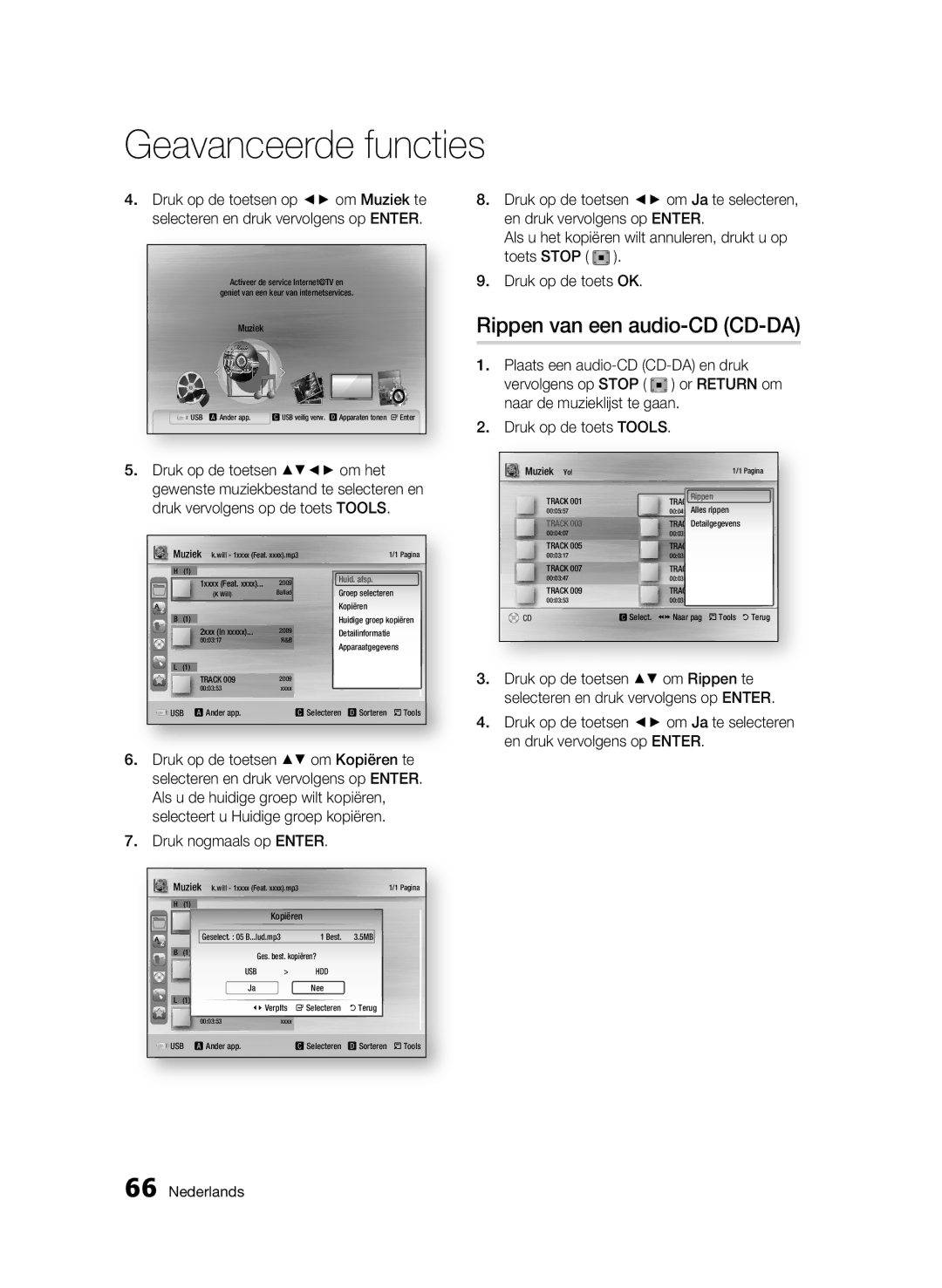 Samsung BD-C8200/EDC, BD-C8500/EDC manual Rippen van een audio-CD CD-DA, Plaats een audio-CD CD-DA en druk, Or Return om 