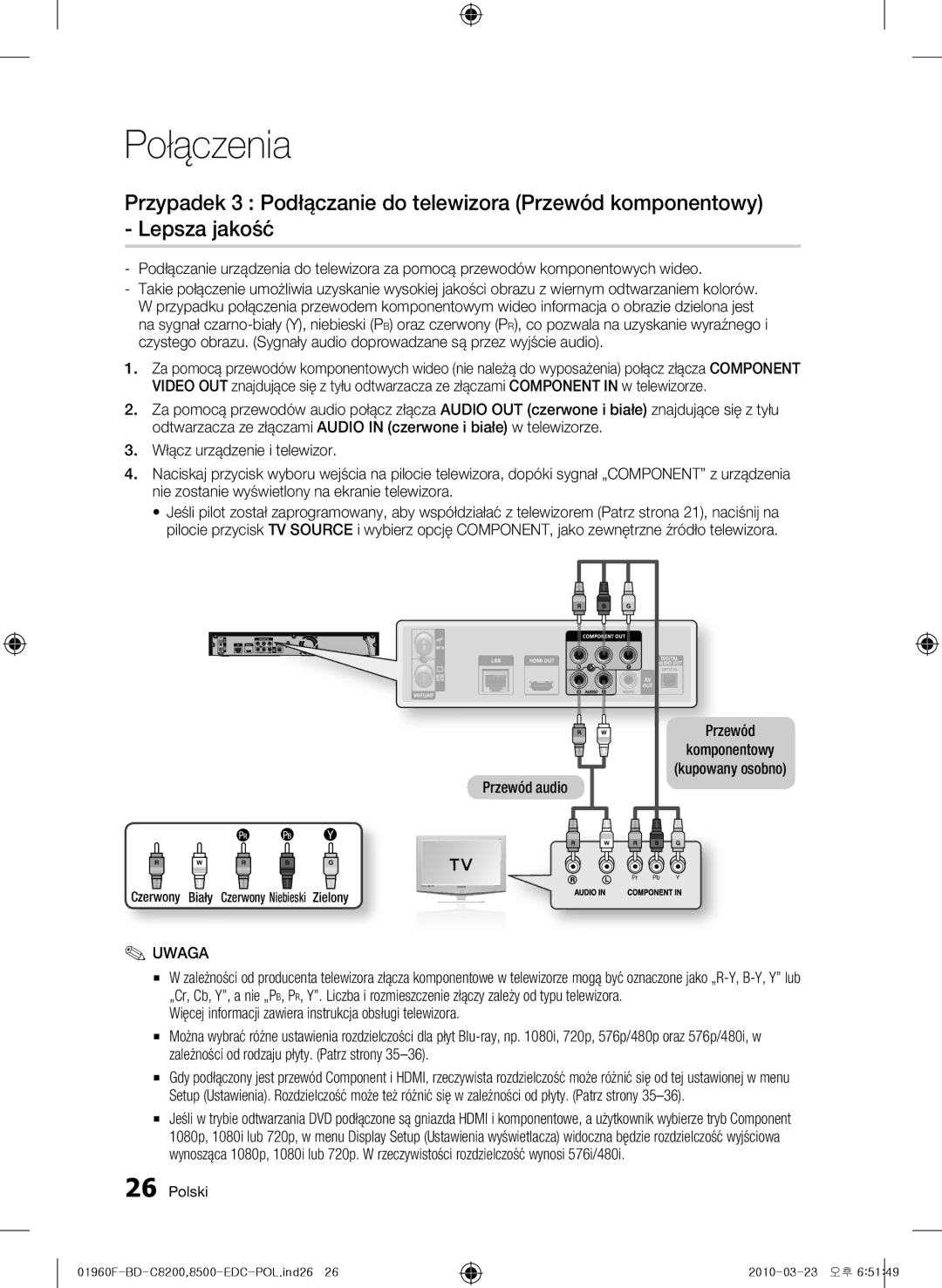 Samsung BD-C8500/EDC, BD-C8200/EDC, BD-C8200/XEN, BD-C8500/XEN, BD-C8200/XEF manual Czerwony Biały Czerwony Niebi eski Zielony 