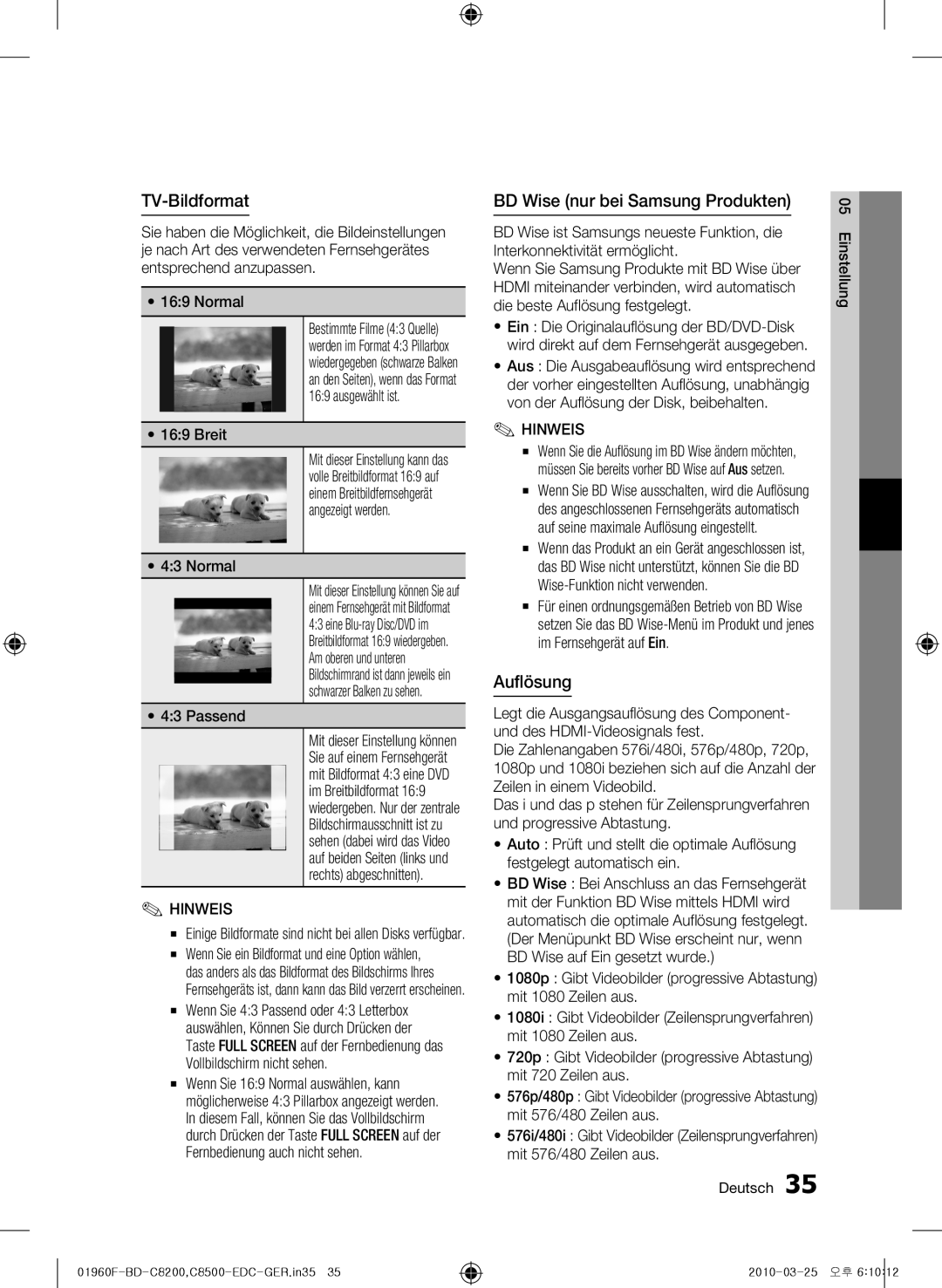Samsung BD-C8500/XEF, BD-C8200/EDC, BD-C8500/EDC, BD-C8200/XEN TV-Bildformat, BD Wise nur bei Samsung Produkten, Auflösung 