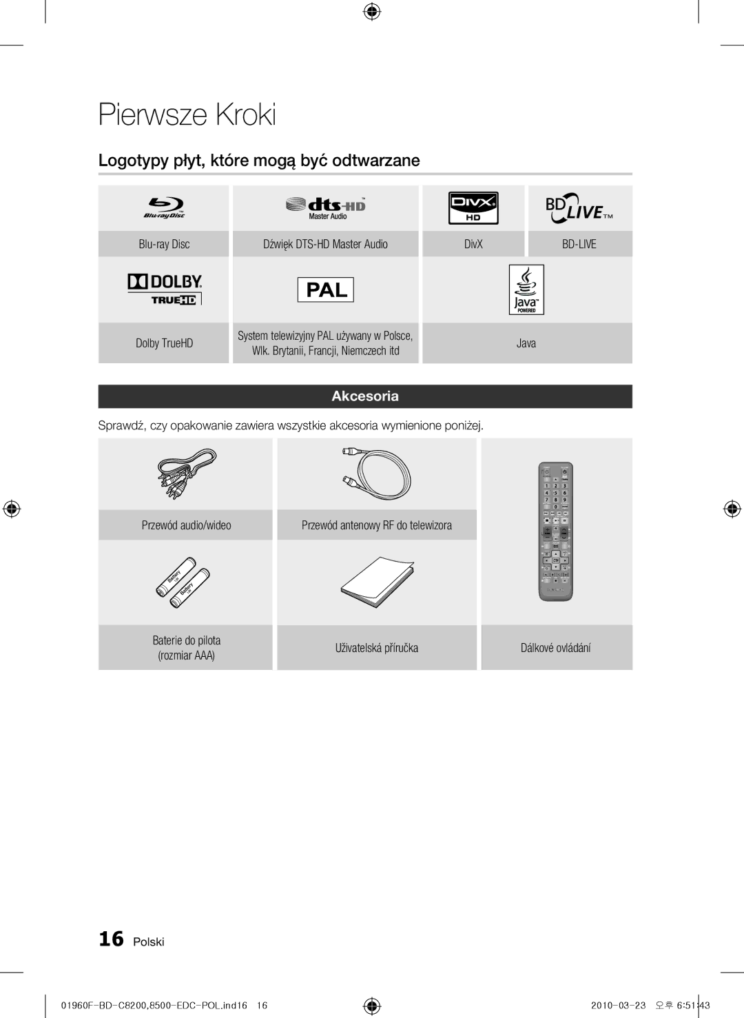 Samsung BD-C8500/XEN manual Logotypy płyt, które mogą być odtwarzane, Akcesoria, Wlk. Brytanii, Francji, Niemczech itd DivX 