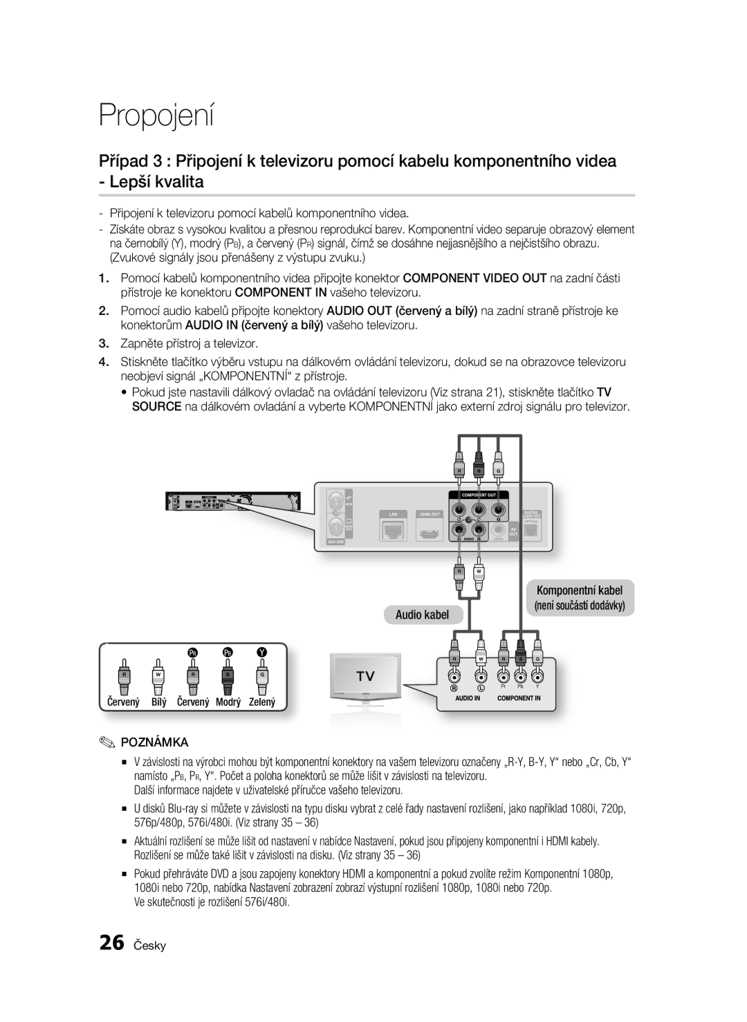 Samsung BD-C8200/EDC, BD-C8500/EDC manual Ve skutečnosti je rozlišení 576i/480i, 26 Česky 