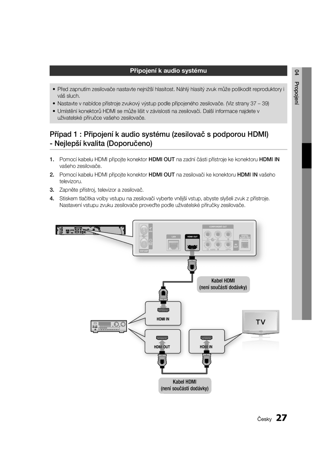 Samsung BD-C8500/EDC, BD-C8200/EDC manual Připojení k audio systému, Propojení Česky 