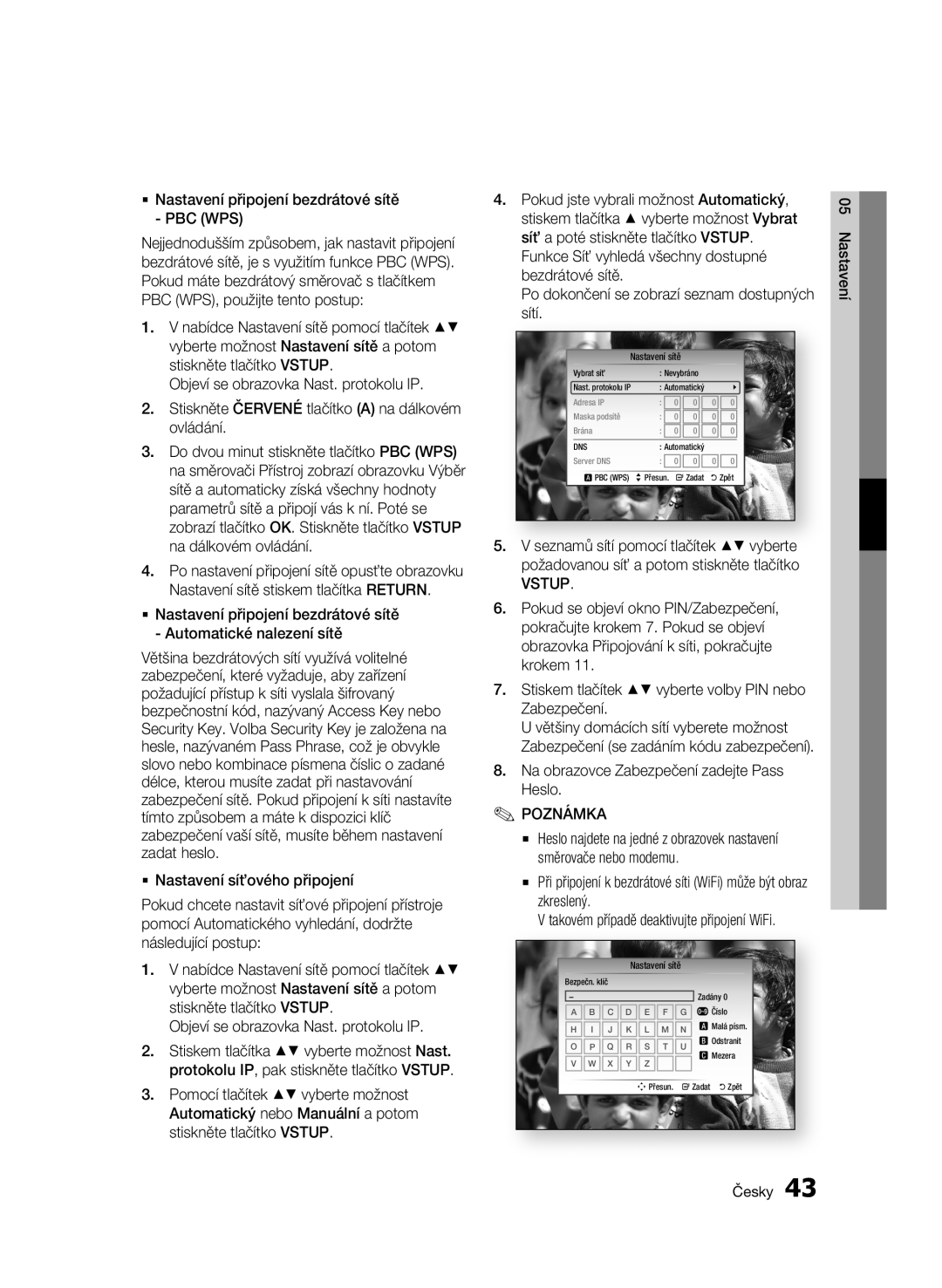 Samsung BD-C8500/EDC  Nastavení připojení bezdrátové sítě PBC WPS, Stiskem tlačítek vyberte volby PIN nebo Zabezpečení 