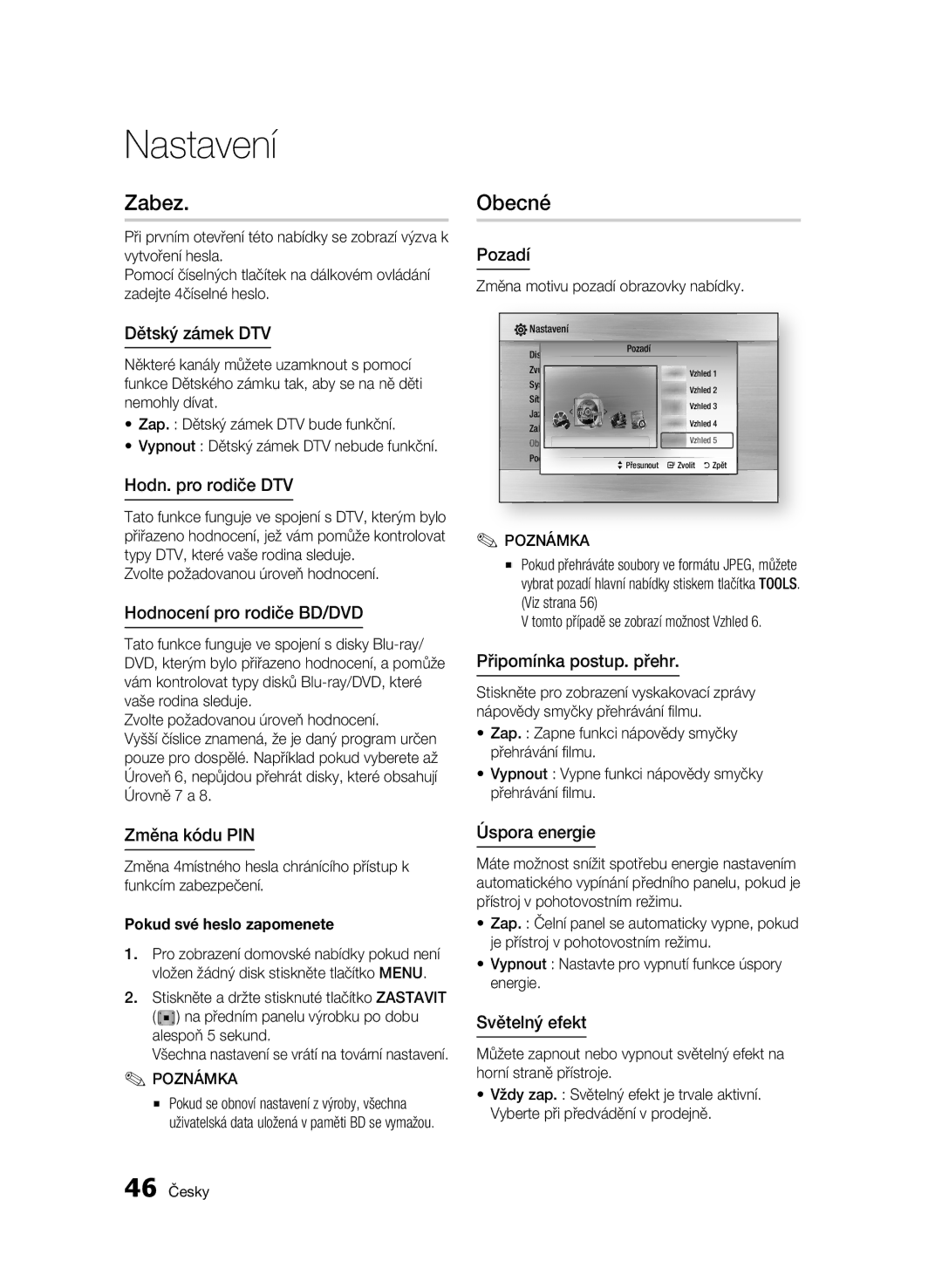 Samsung BD-C8200/EDC, BD-C8500/EDC manual Zabez, Obecné 