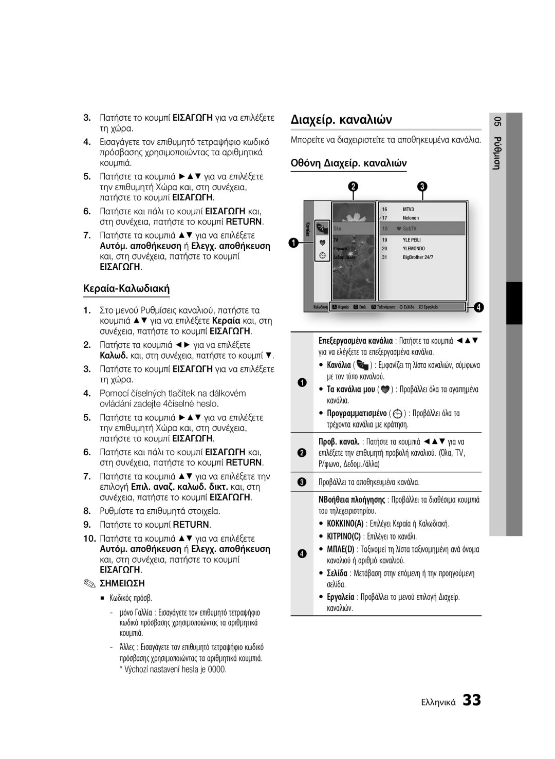 Samsung BD-C8500/EDC, BD-C8200/EDC manual Οθόνη Διαχείρ. καναλιών, Κεραία-Καλωδιακή 