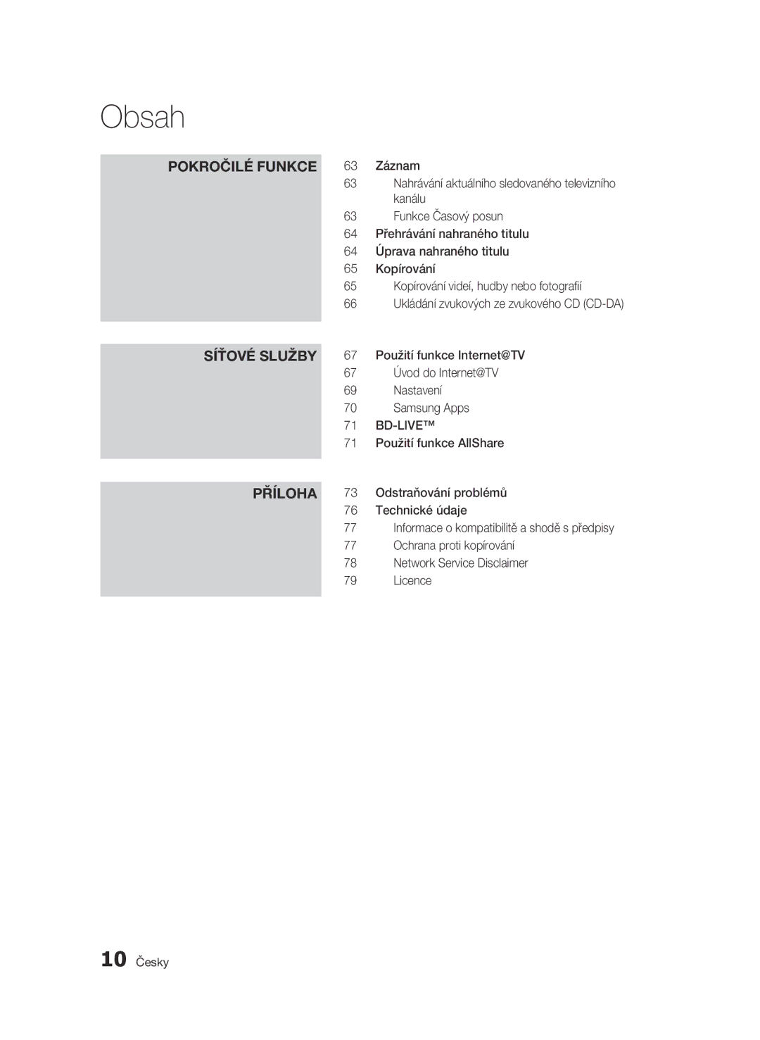 Samsung BD-C8200/EDC manual Úvod do Internet@TV, Nastavení, Použití funkce AllShare, Odstraňování problémů, Technické údaje 