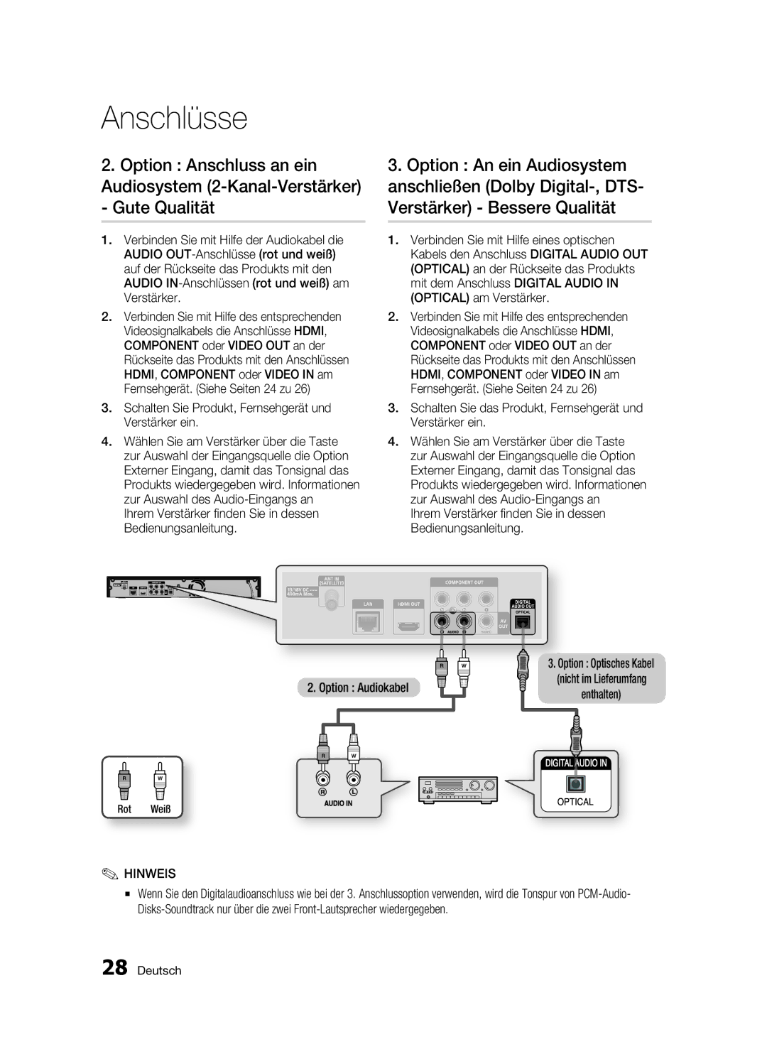 Samsung BD-C8200S/XEG, BD-C8500S/XEG manual Ihrem Verstärker finden Sie in dessen Bedienungsanleitung 