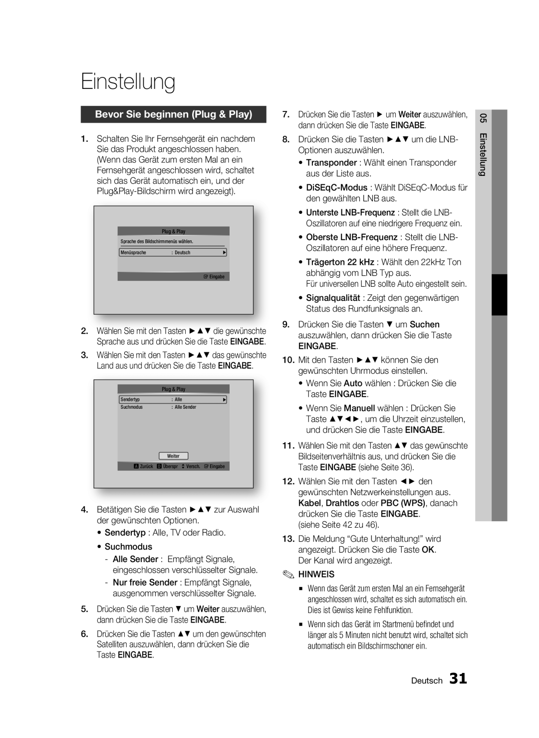 Samsung BD-C8500S/XEG, BD-C8200S/XEG manual Einstellung, Bevor Sie beginnen Plug & Play, Eingabe, Siehe Seite 42 zu 