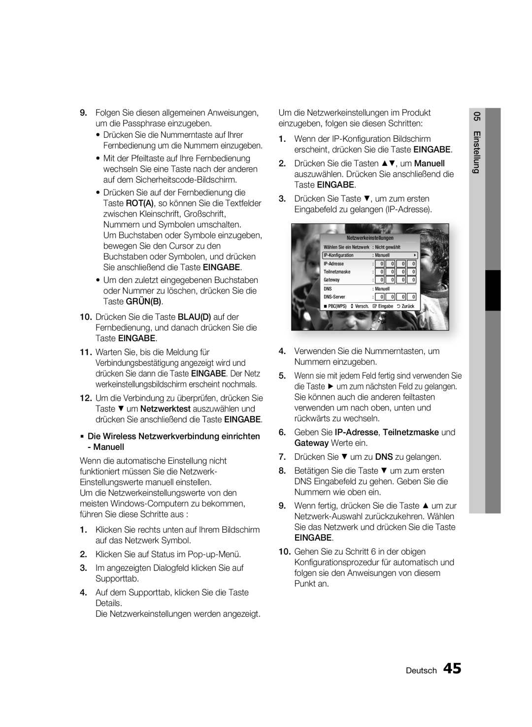 Samsung BD-C8500S/XEG, BD-C8200S/XEG manual  Die Wireless Netzwerkverbindung einrichten Manuell 