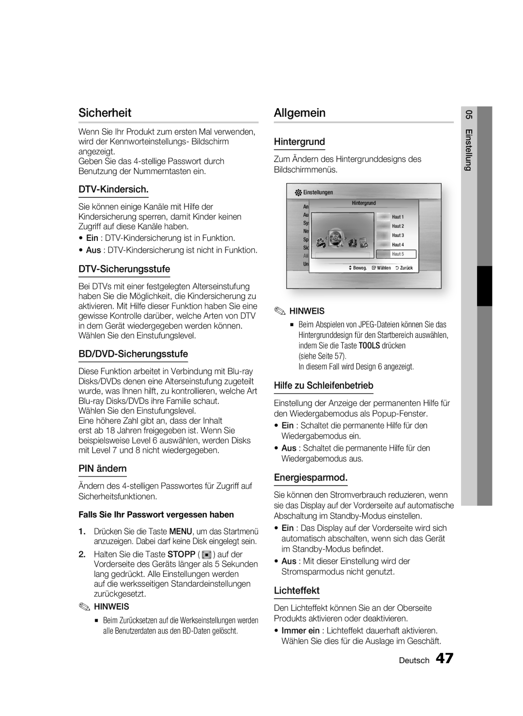 Samsung BD-C8500S/XEG, BD-C8200S/XEG manual Sicherheit, Allgemein 