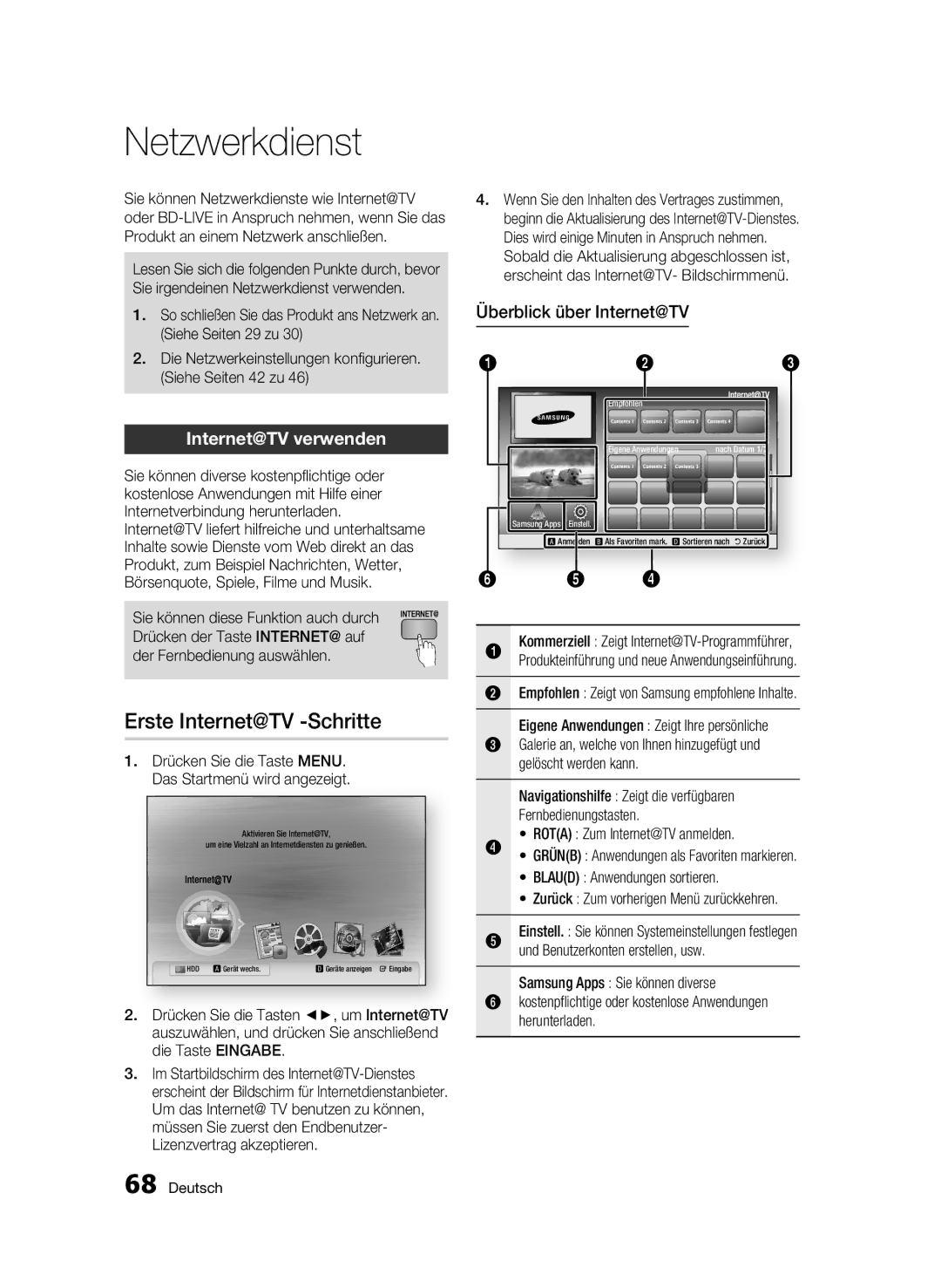 Samsung BD-C8200S/XEG manual Netzwerkdienst, Erste Internet@TV -Schritte, Internet@TV verwenden, Überblick über Internet@TV 