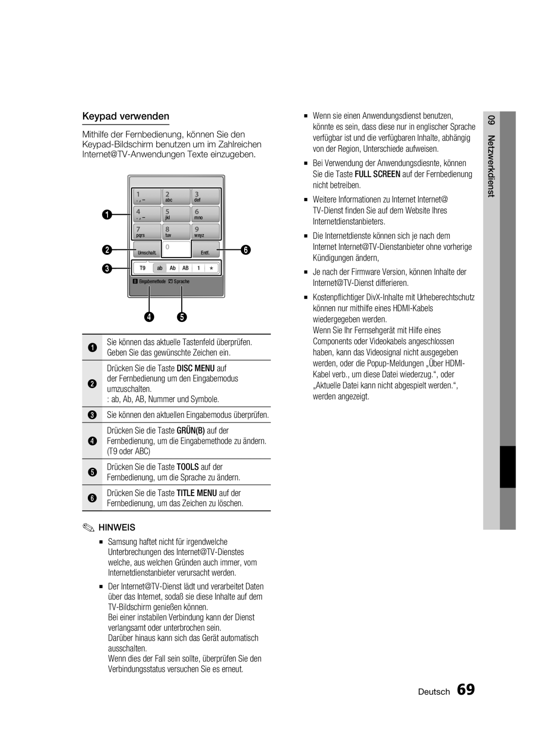 Samsung BD-C8500S/XEG, BD-C8200S/XEG manual Keypad verwenden 