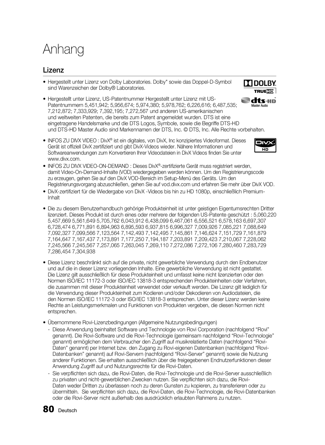 Samsung BD-C8200S/XEG, BD-C8500S/XEG manual Lizenz 