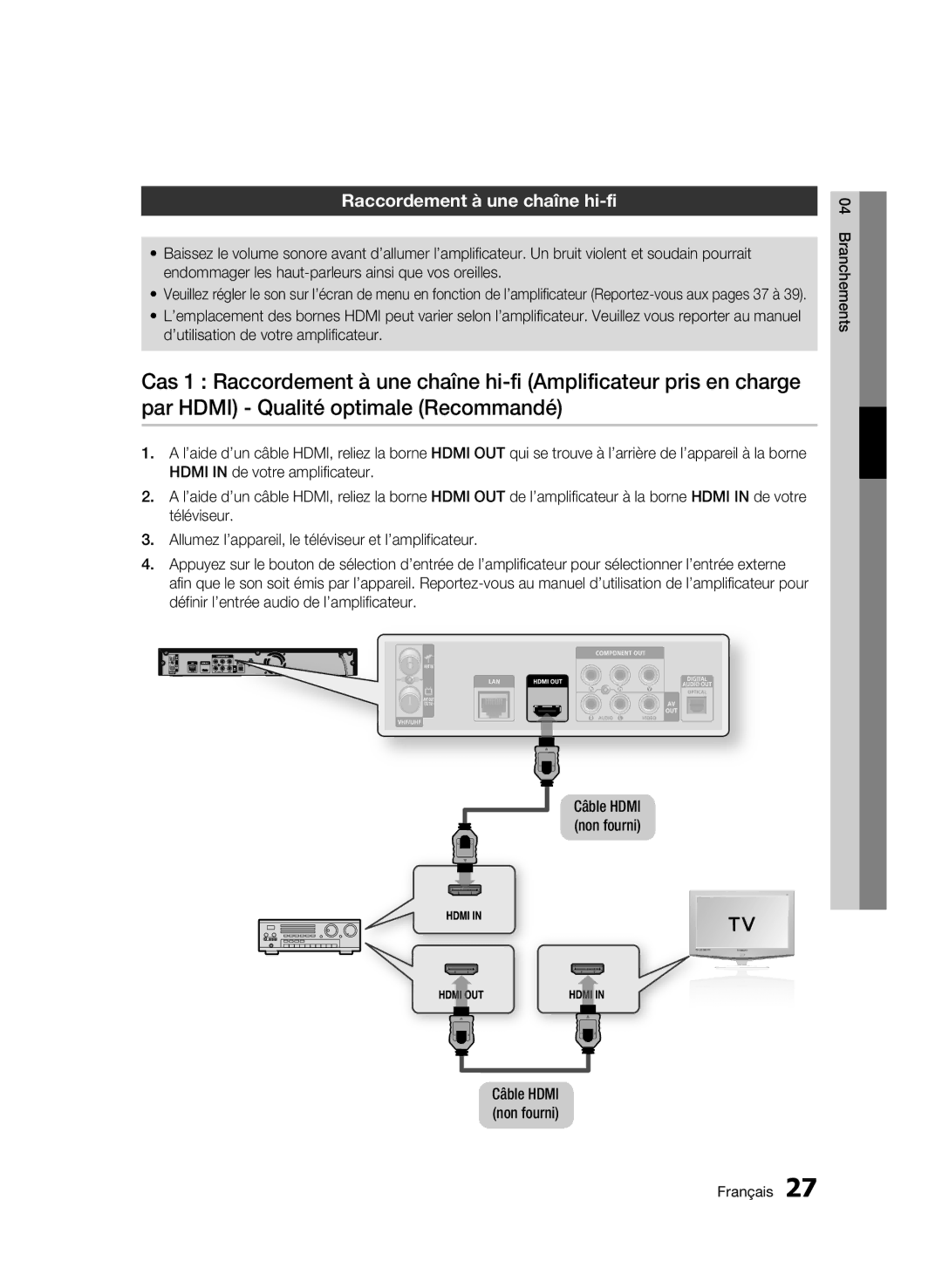 Samsung BD-C8500/XEF, BD-C8200/XEF manual Raccordement à une chaîne hi-fi 