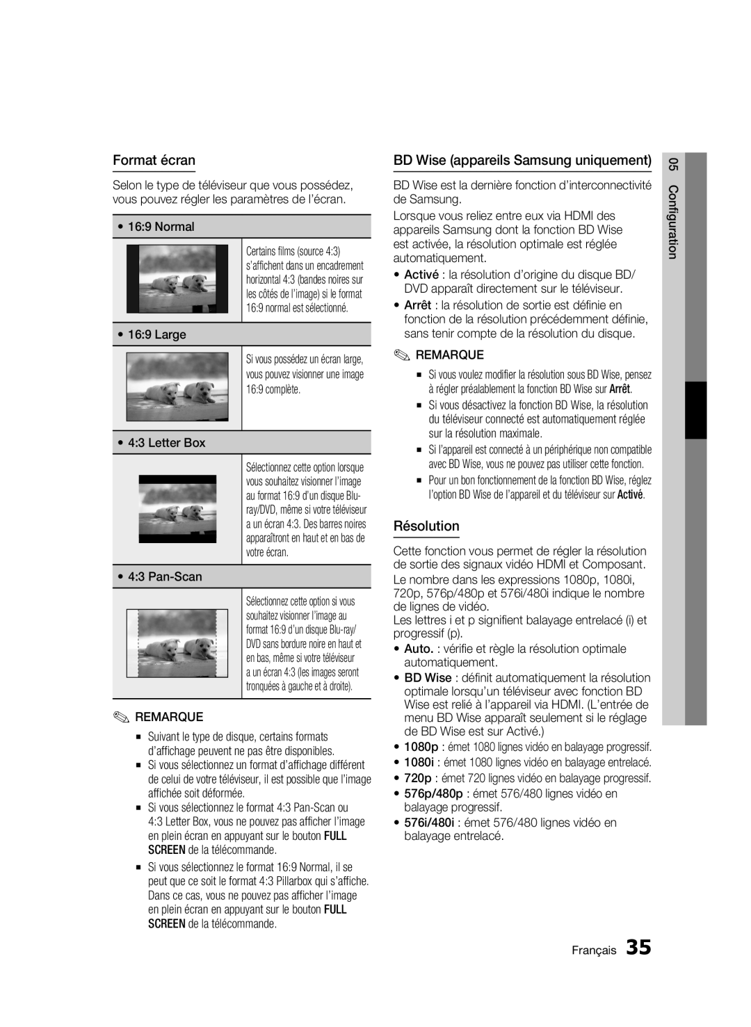 Samsung BD-C8500/XEF, BD-C8200/XEF manual Format écran, Résolution 