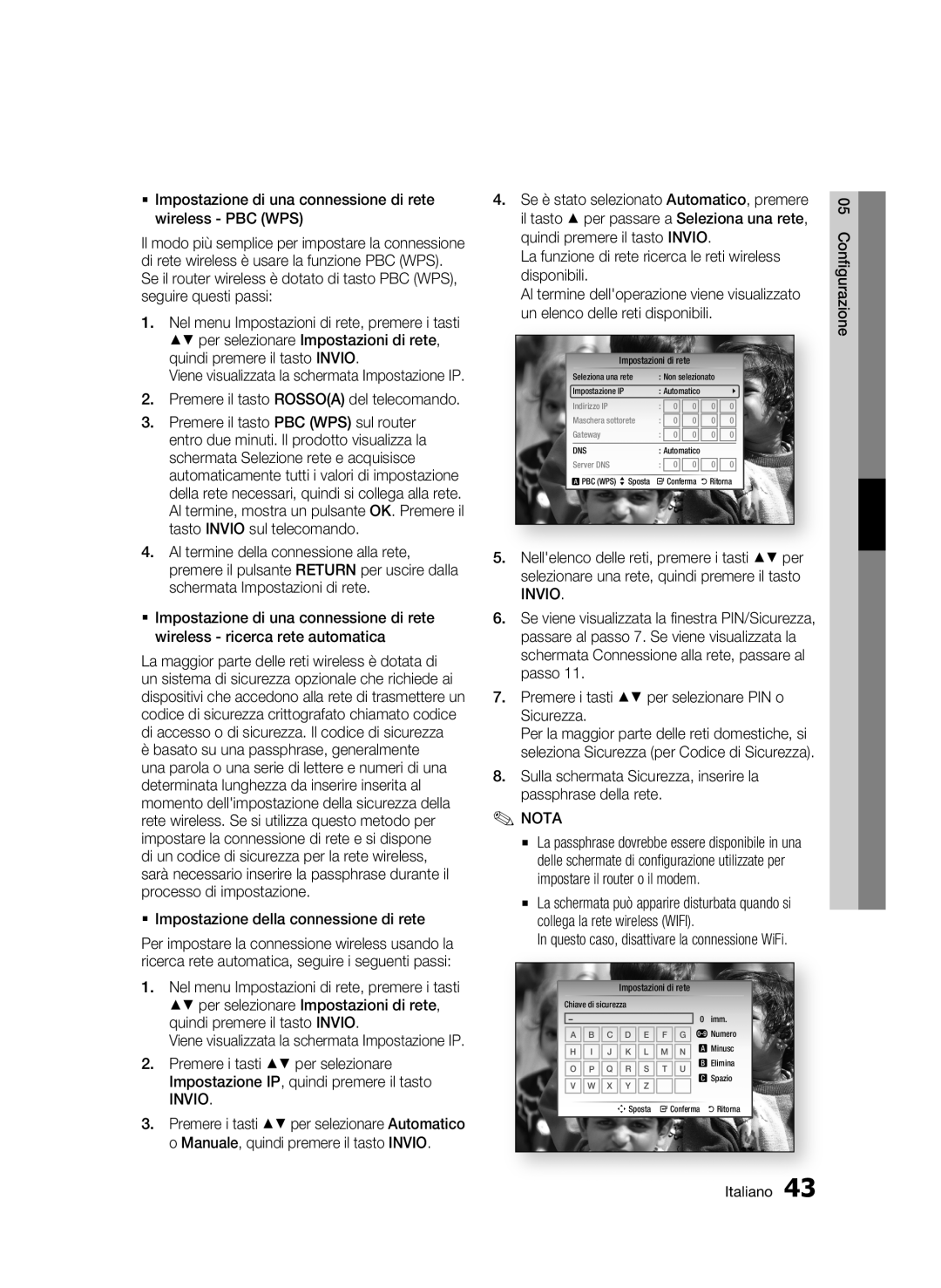 Samsung BD-C8500/EDC  Impostazione di una connessione di rete wireless PBC WPS,  Impostazione della connessione di rete 