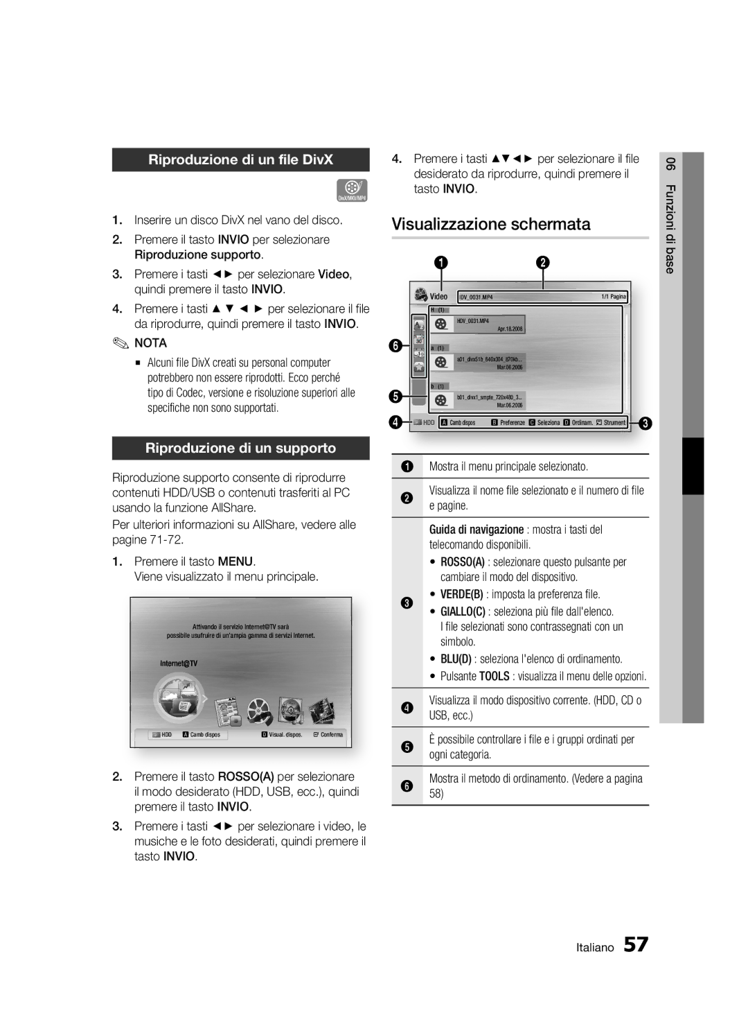 Samsung BD-C8500/XEF, BD-C8500/EDC Visualizzazione schermata, Riproduzione di un file DivX, Riproduzione di un supporto 