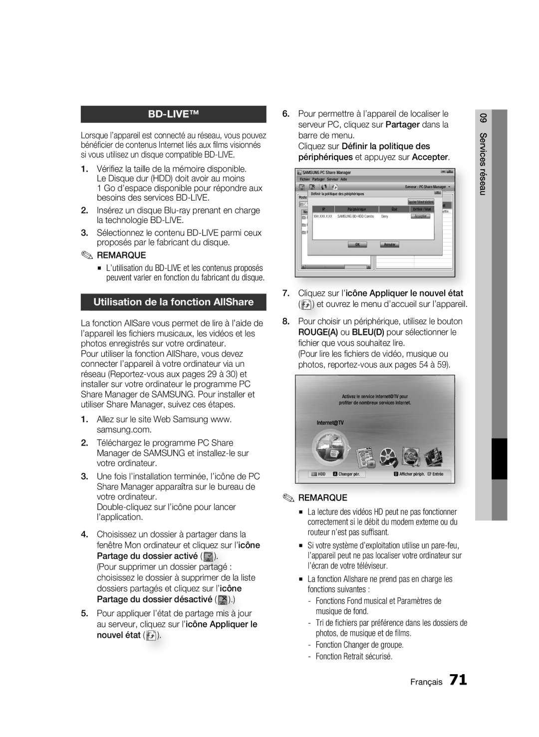 Samsung BD-C8500/XEF, BD-C8500/EDC manual Utilisation de la fonction AllShare, Cliquez sur l’icône Appliquer le nouvel état 