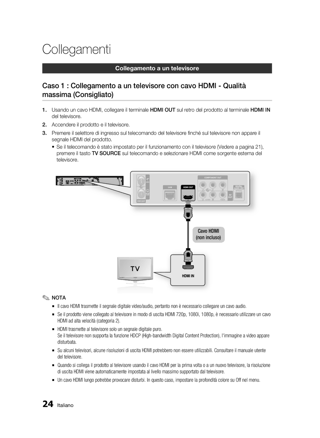 Samsung BD-C8500/EDC, BD-C8200/XEF, BD-C8500/XEF manual Collegamento a un televisore 