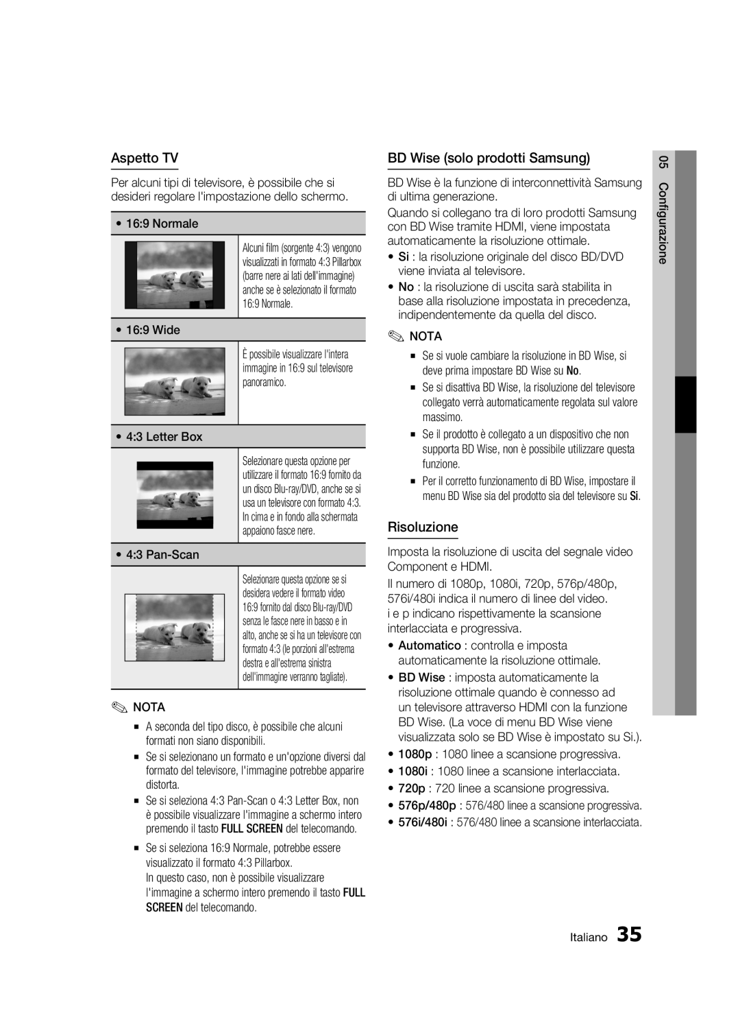 Samsung BD-C8500/XEF, BD-C8500/EDC, BD-C8200/XEF manual Aspetto TV, BD Wise solo prodotti Samsung, Risoluzione 