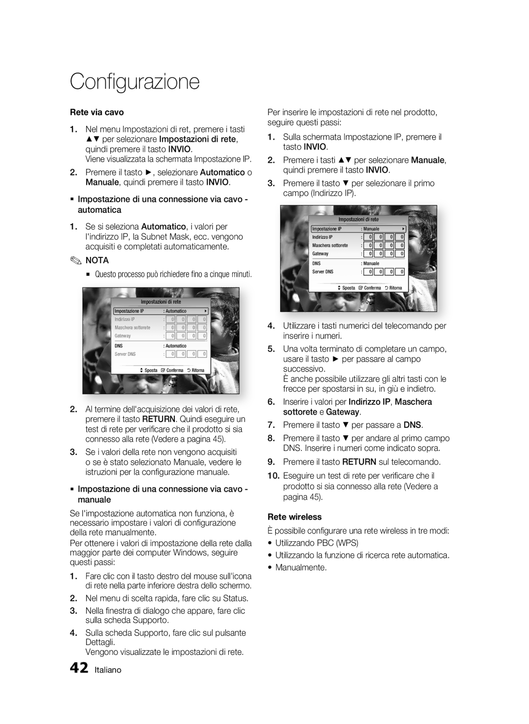 Samsung BD-C8500/EDC, BD-C8200/XEF Rete via cavo,  Impostazione di una connessione via cavo automatica, Rete wireless 