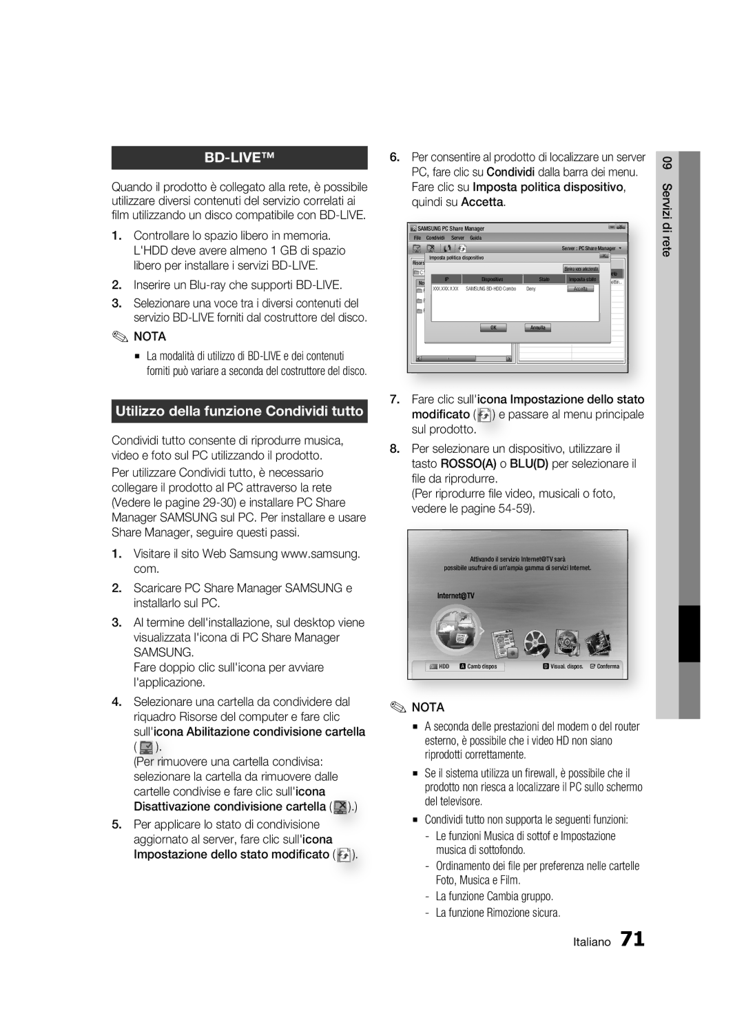 Samsung BD-C8500/XEF, BD-C8500/EDC, BD-C8200/XEF manual Utilizzo della funzione Condividi tutto, Samsung 