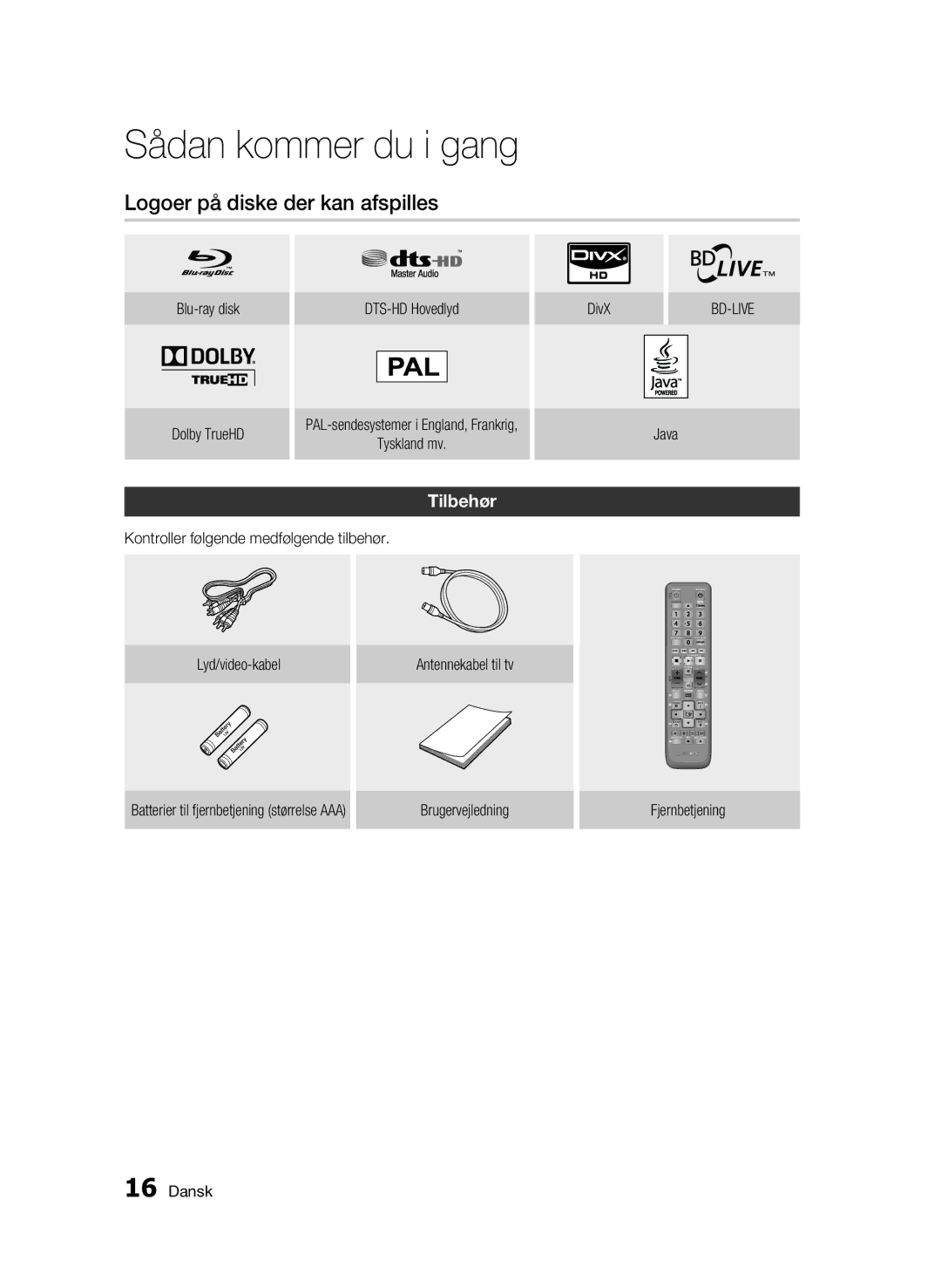 Samsung BD-C8500/XEE, BD-C8200/XEE manual Logoer på diske der kan afspilles, Tilbehør 