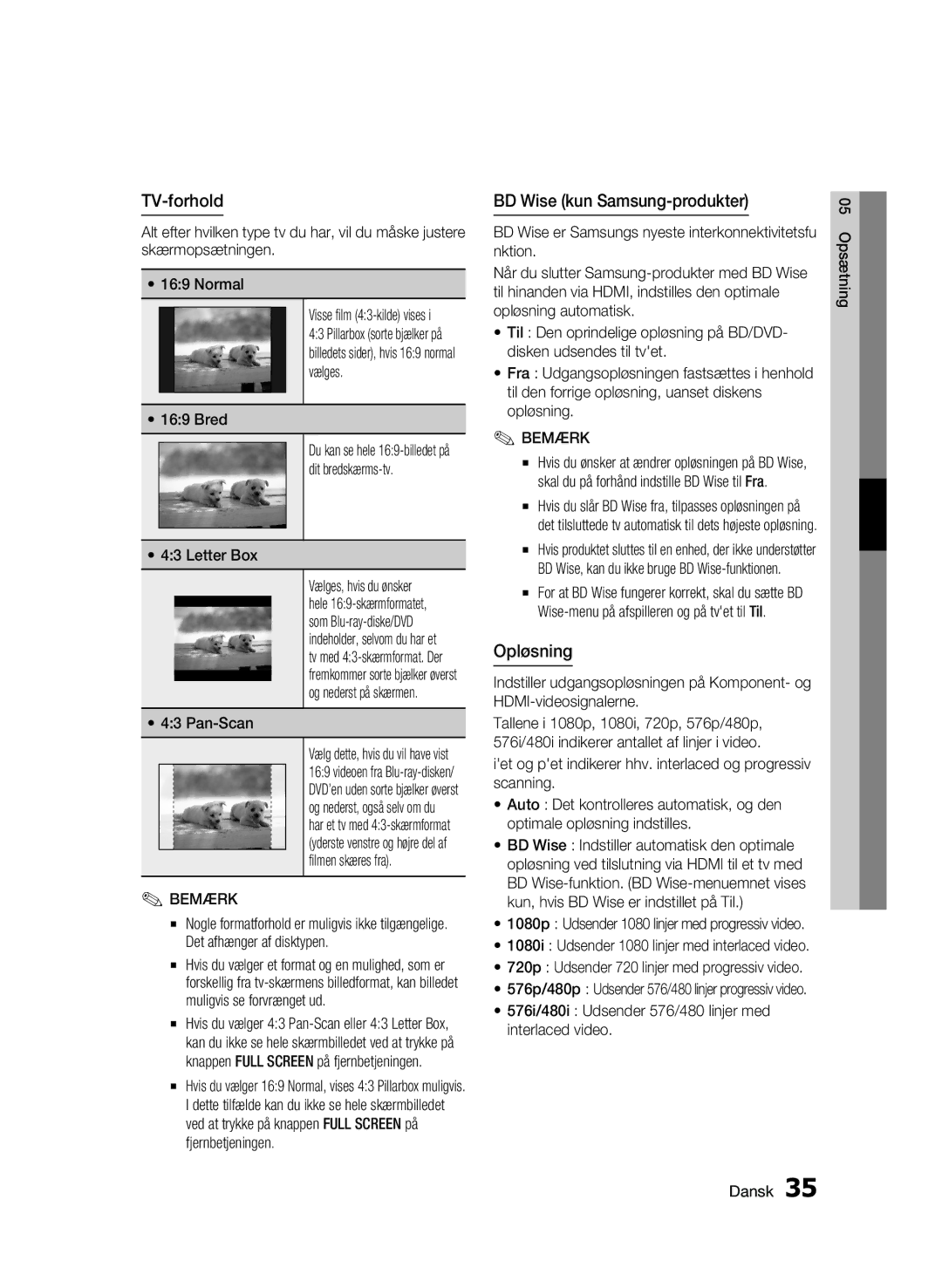 Samsung BD-C8200/XEE, BD-C8500/XEE manual TV-forhold, BD Wise kun Samsung-produkter, Opløsning 