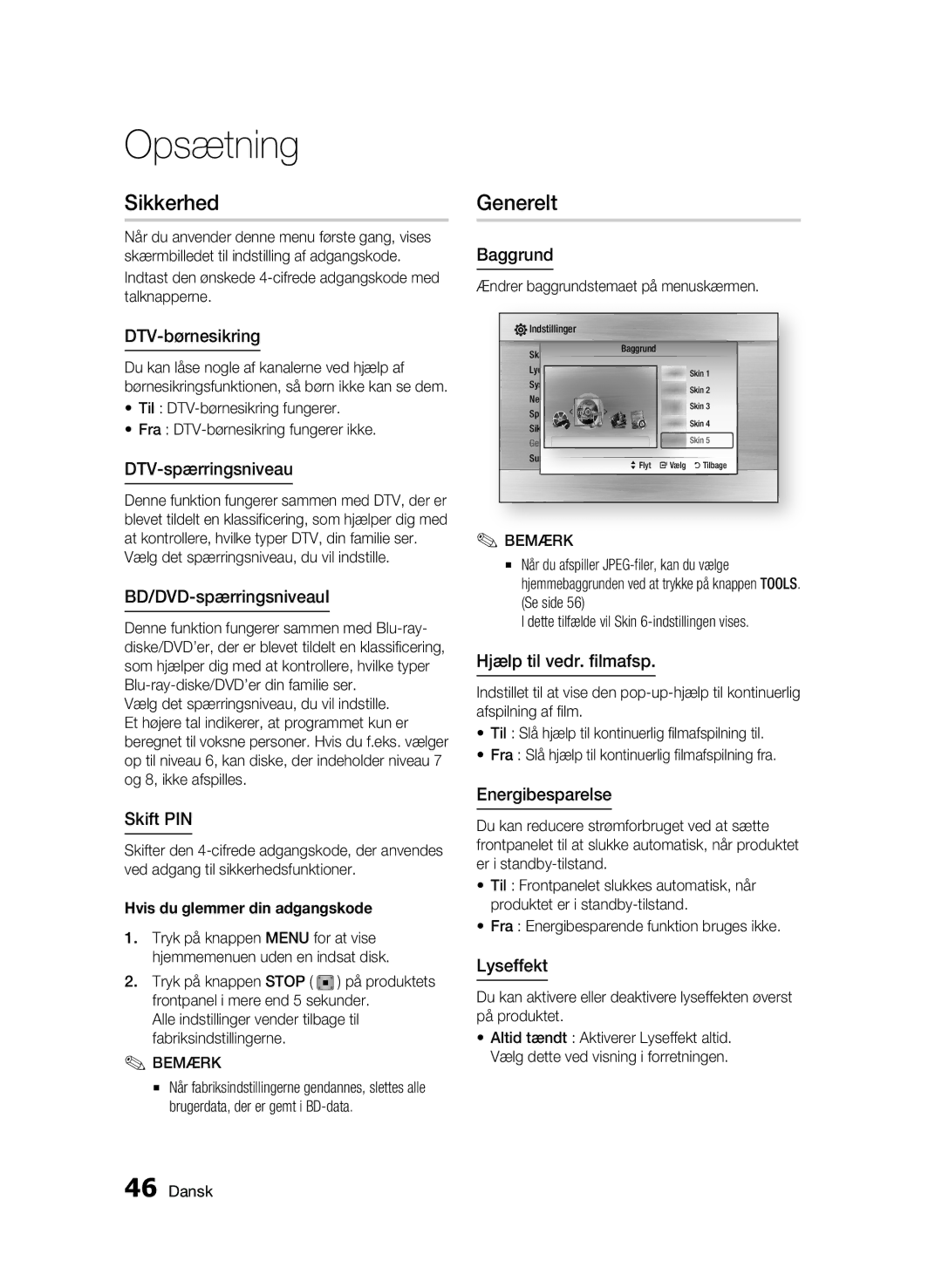 Samsung BD-C8500/XEE, BD-C8200/XEE manual Sikkerhed, Generelt 