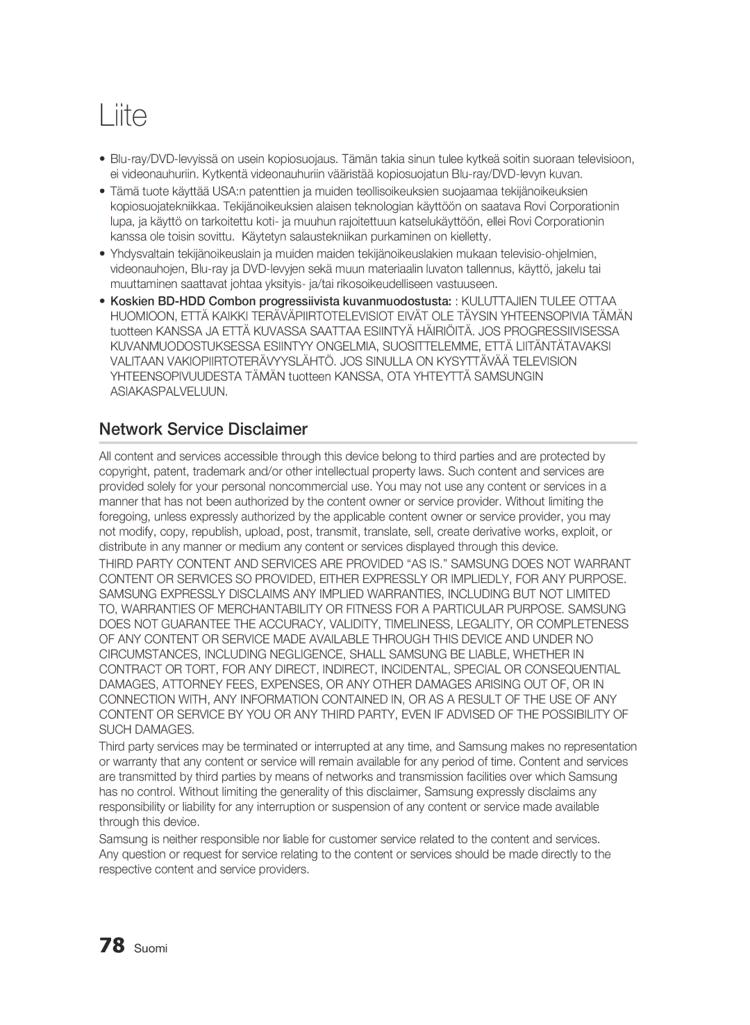 Samsung BD-C8500/XEE, BD-C8200/XEE manual Network Service Disclaimer 