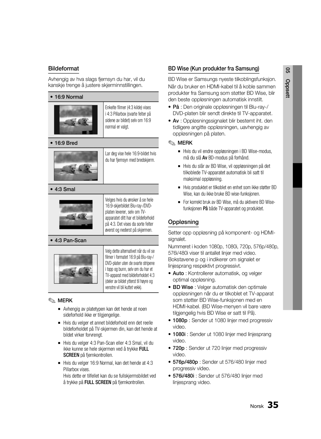 Samsung BD-C8200/XEE, BD-C8500/XEE manual Bildeformat, BD Wise Kun produkter fra Samsung, Oppløsning 