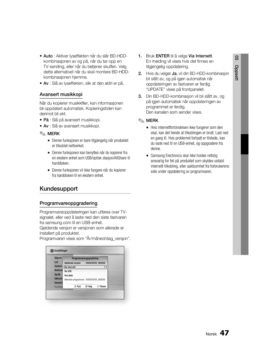 Samsung BD-C8200/XEE, BD-C8500/XEE manual Kundesupport, Avansert musikkopi, Programvareoppgradering 