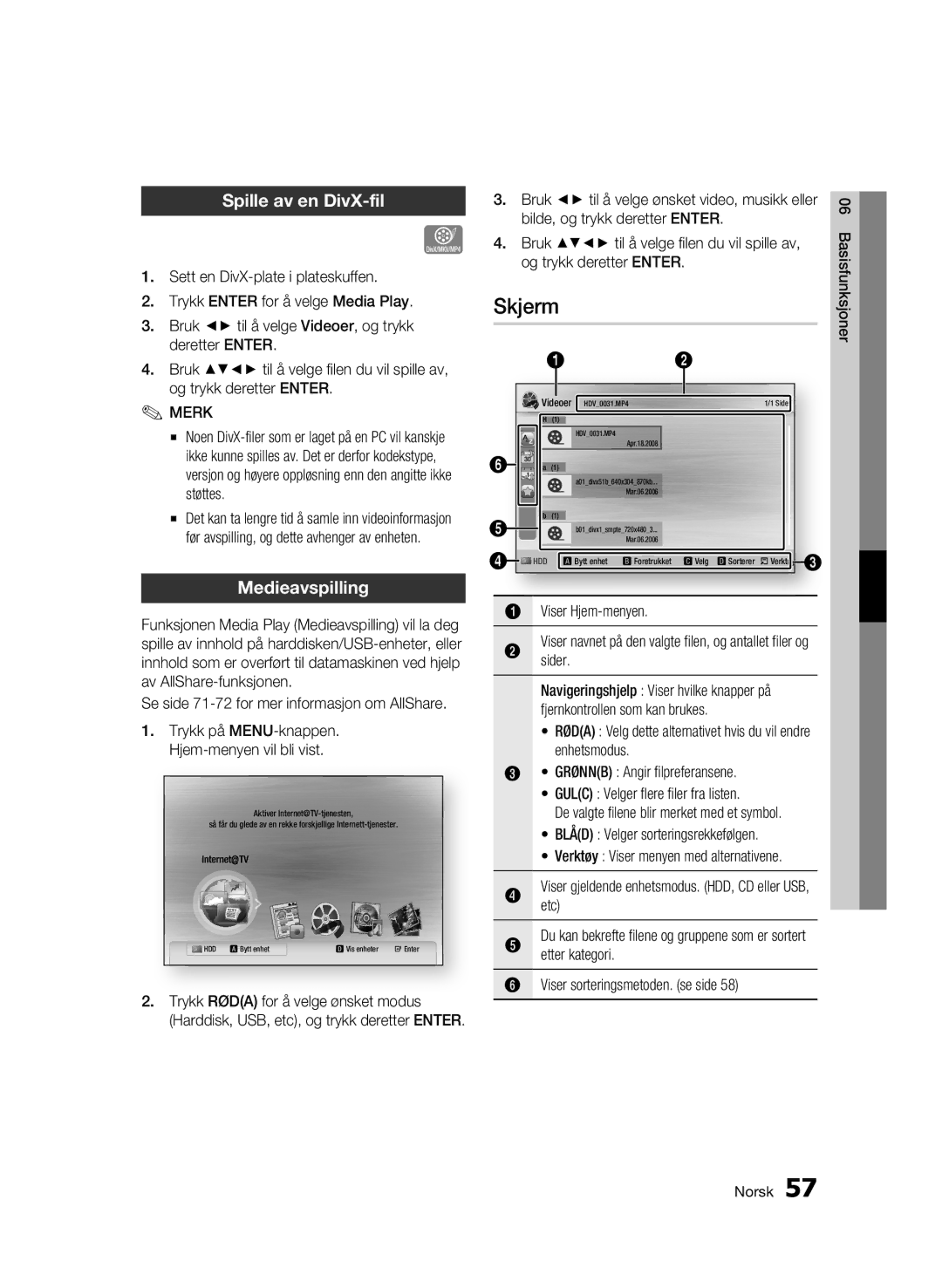 Samsung BD-C8200/XEE, BD-C8500/XEE manual Spille av en DivX-fil, Medieavspilling 