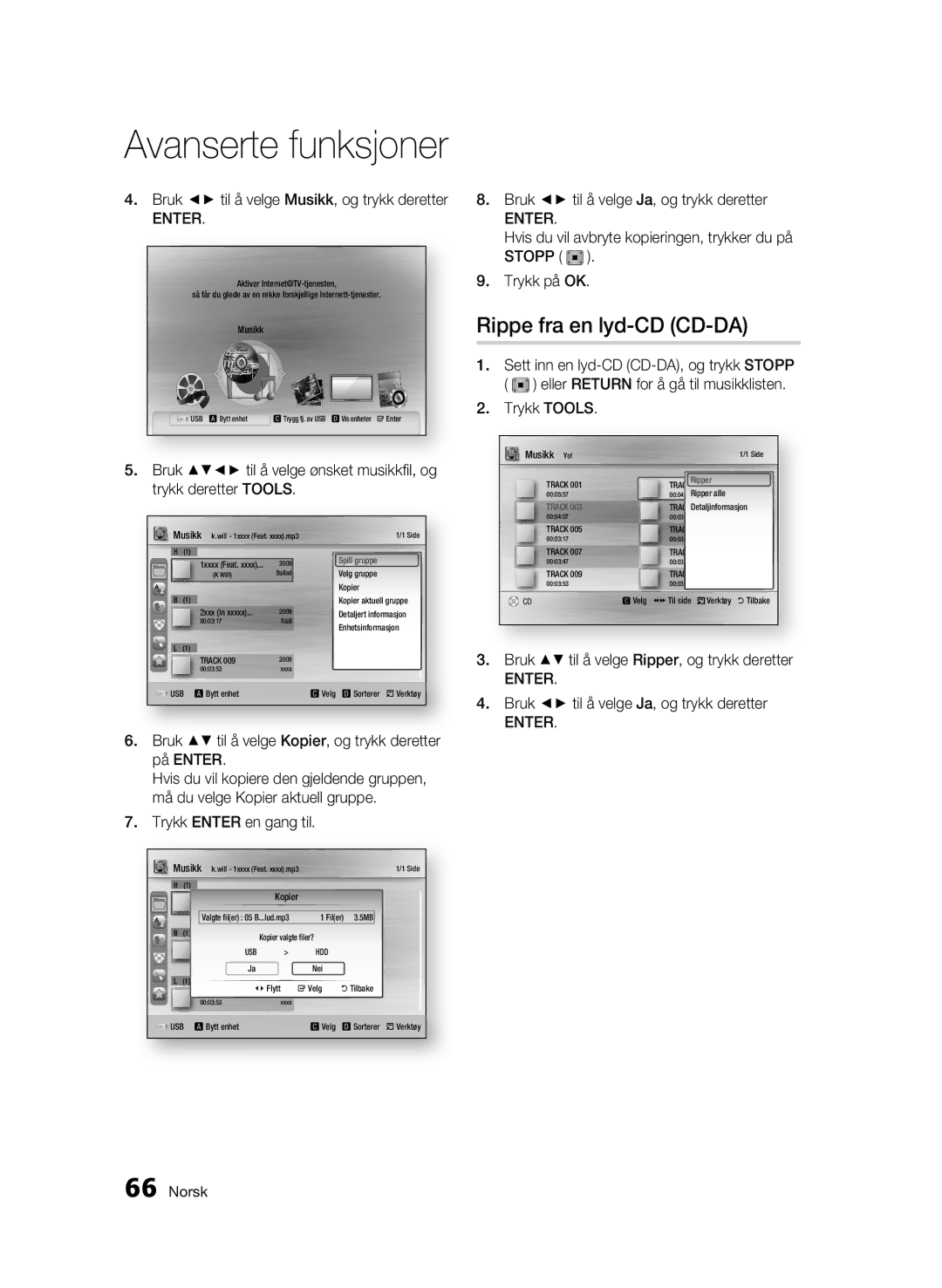 Samsung BD-C8500/XEE, BD-C8200/XEE manual Rippe fra en lyd-CD CD-DA 